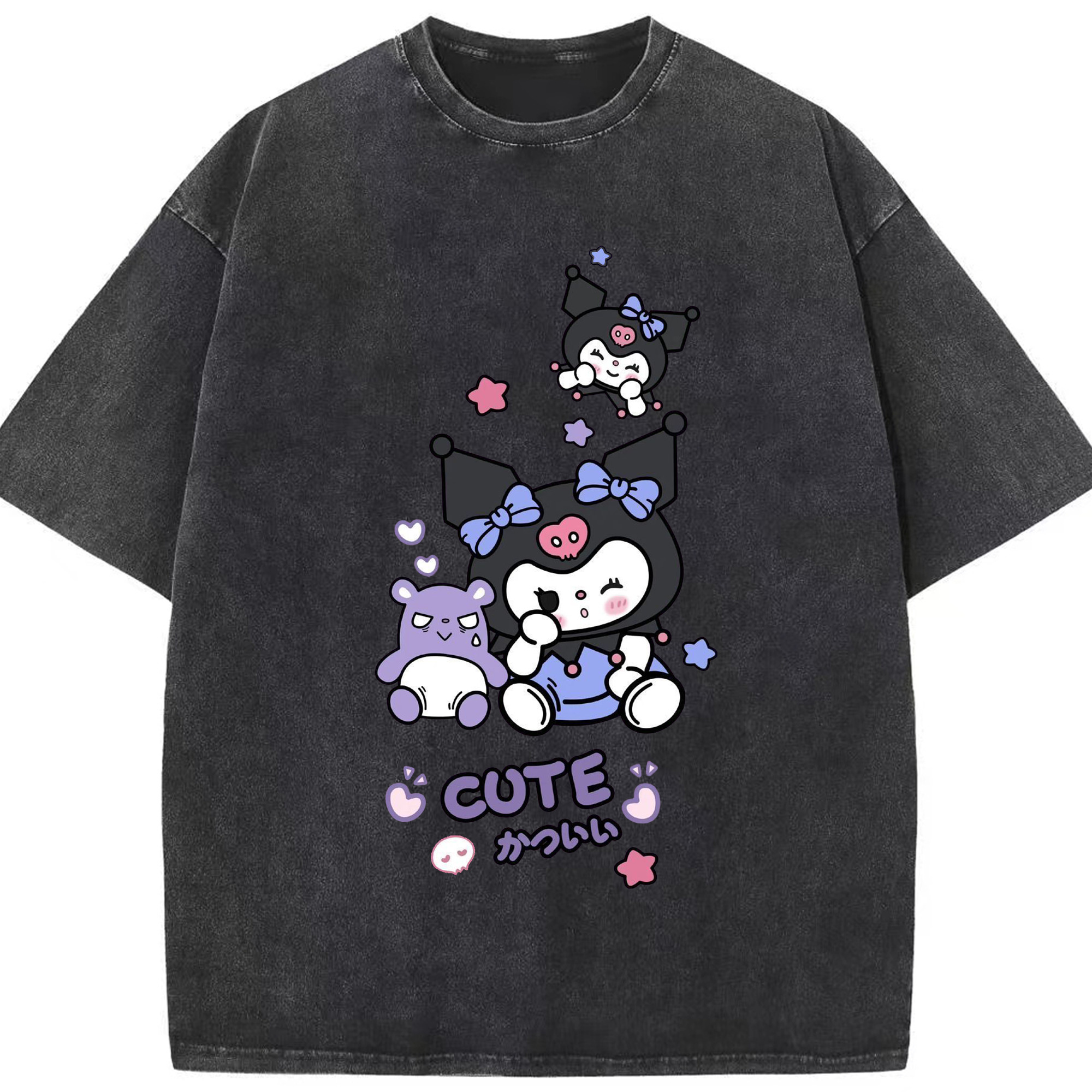 かわいいクロミ - 綿100％ ヴィンテージ風 半袖Tシャツ ・ フロントプリント ・ 柔らか肌触り ・ 通気性 快適 ・ スポーツ カジュアル 外出用