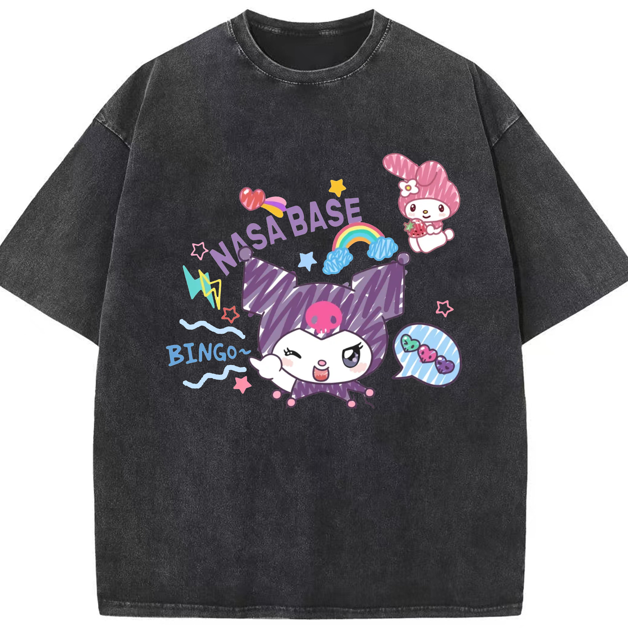 かわいいクロミ - 綿100％ ヴィンテージ風 半袖Tシャツ ・ フロントプリント ・ 柔らか肌触り ・ 通気性 快適 ・ スポーツ カジュアル 外出用