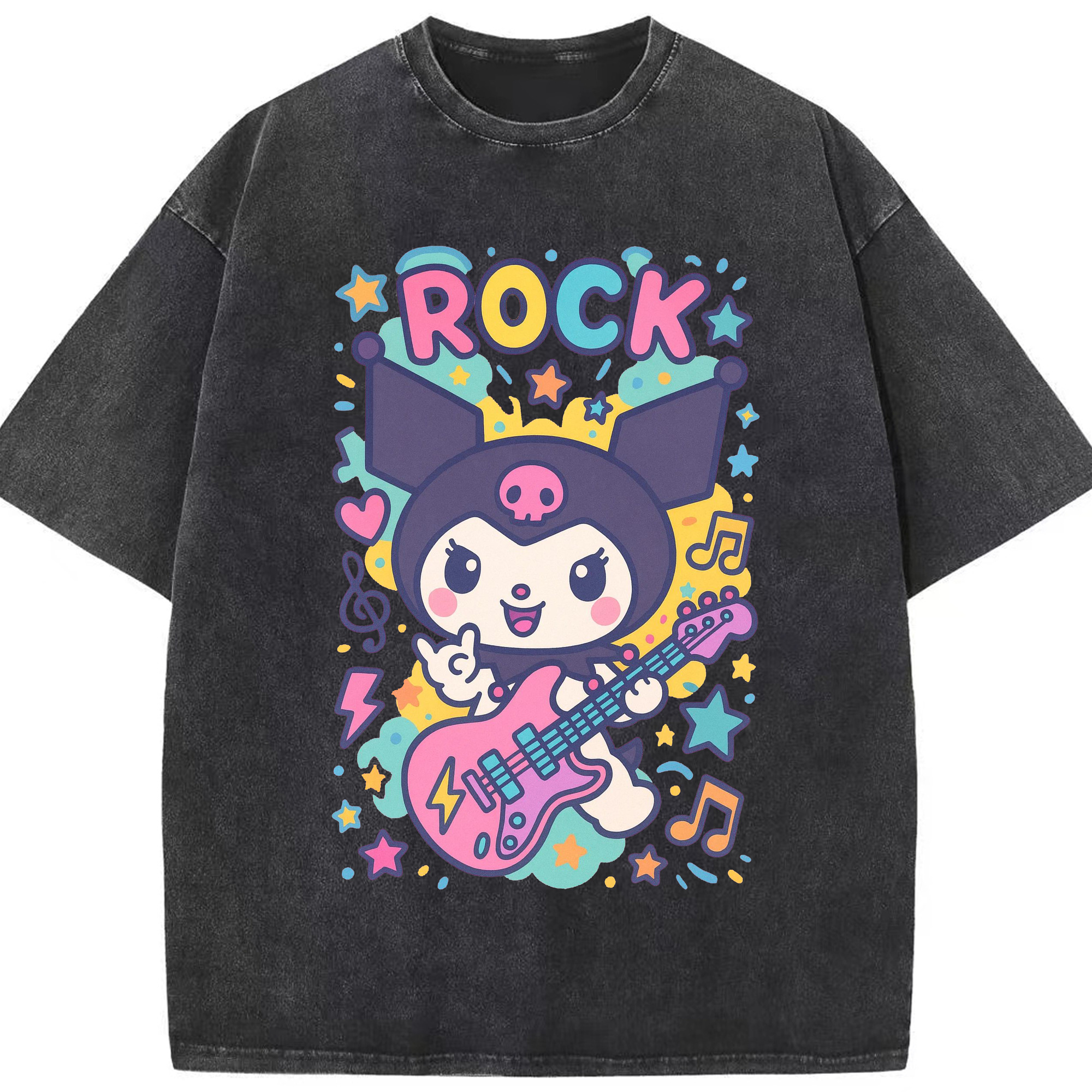ロック風クロミ - 綿100％ ヴィンテージ風 半袖Tシャツ ・ フロントプリント ・ 柔らか肌触り ・ 通気性 快適 ・ スポーツ カジュアル 外出用