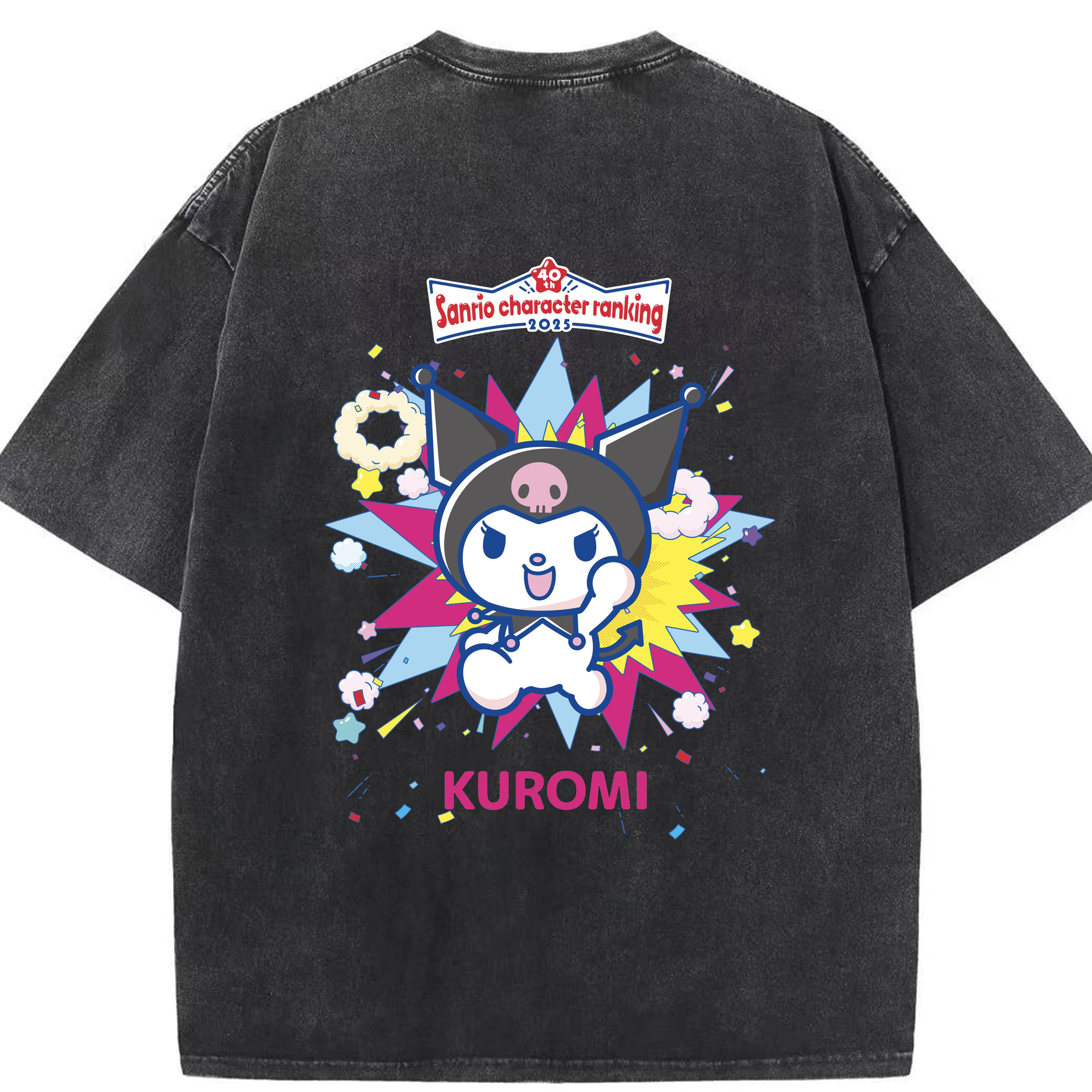 サンリオクロミ - 綿100％ ヴィンテージ風 半袖Tシャツ ・ 背面プリント ・ 柔らか肌触り ・ 通気性 快適 ・ スポーツ カジュアル 外出用