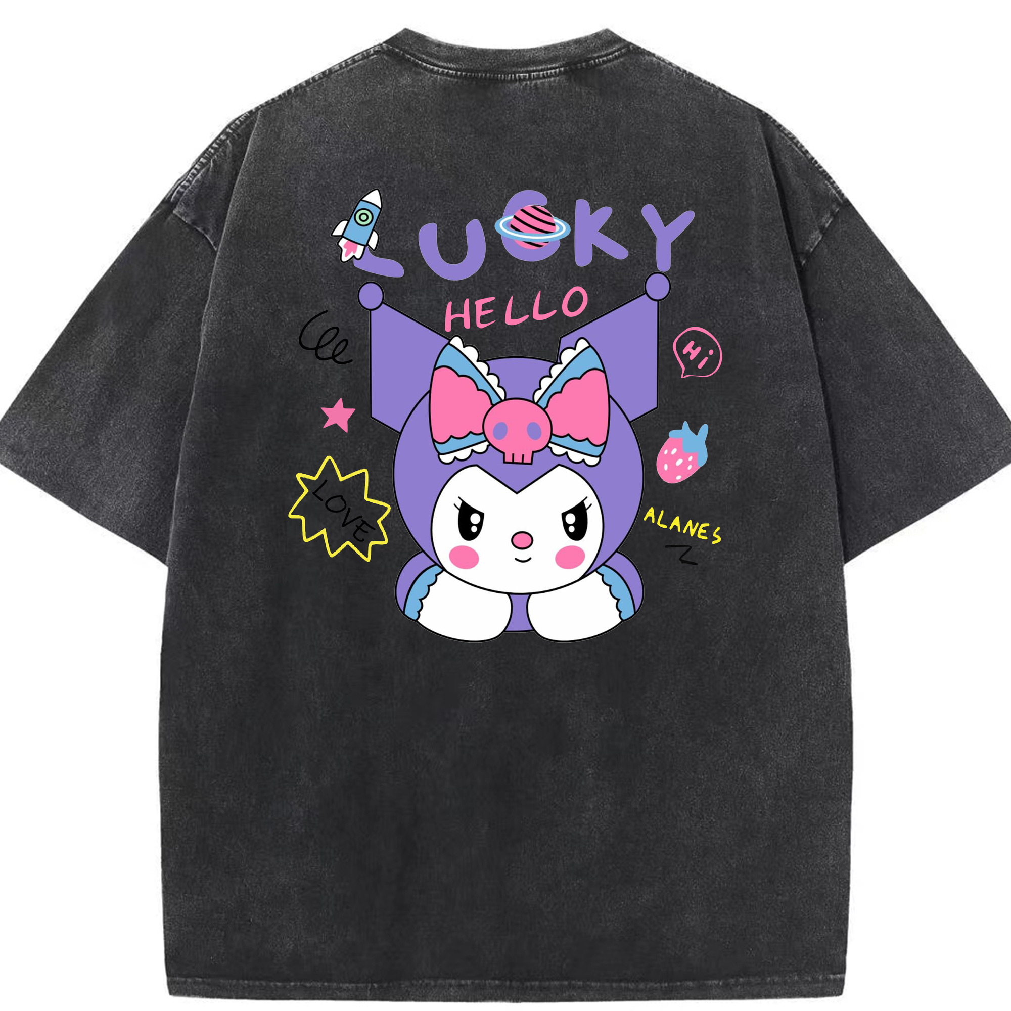 かわいいクロミ - 綿100％ ヴィンテージ風 半袖Tシャツ ・ 背面プリント ・ 柔らか肌触り ・ 通気性 快適 ・ スポーツ カジュアル 外出用