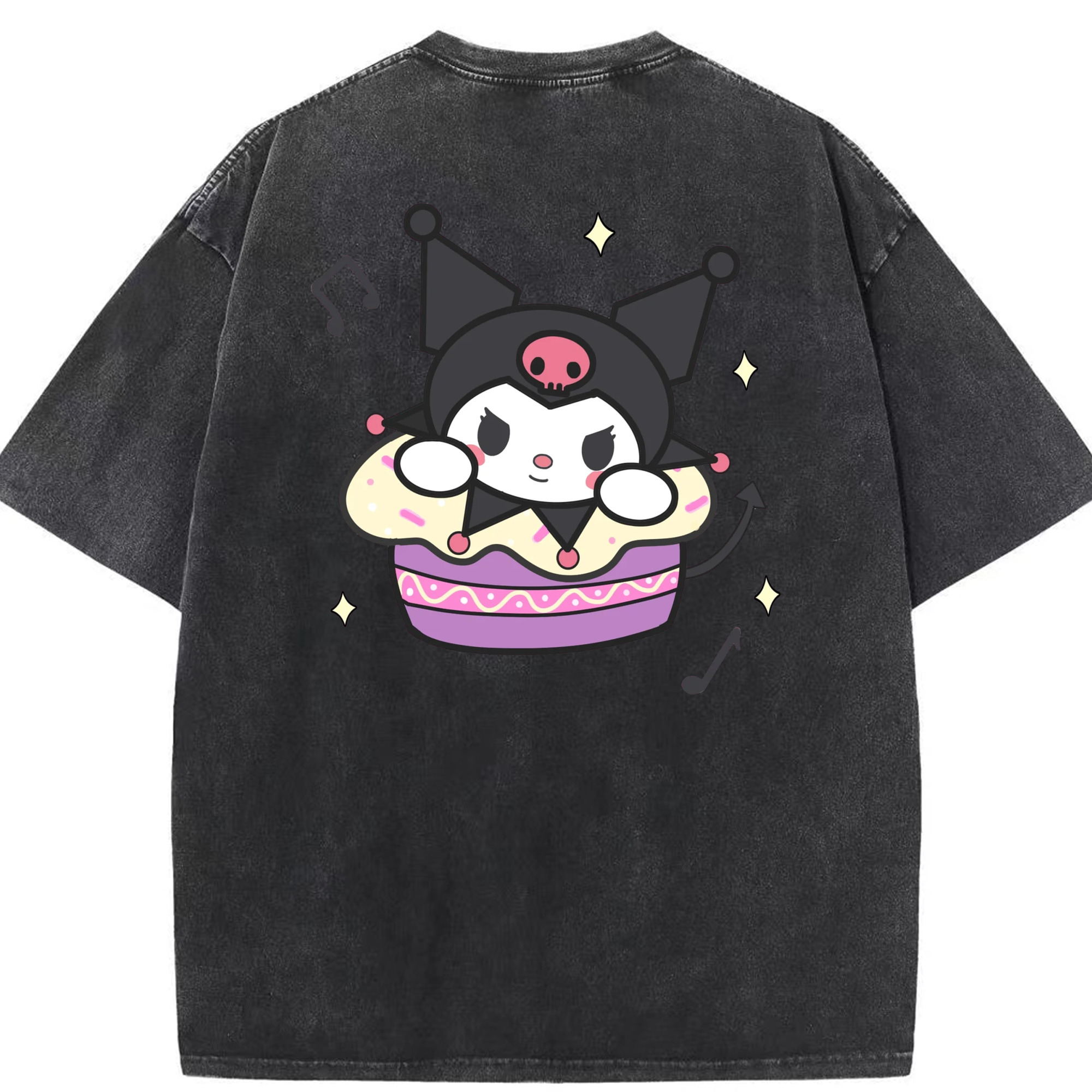 かわいいクロミ - 綿100％ ヴィンテージ風 半袖Tシャツ ・ 背面プリント ・ 柔らか肌触り ・ 通気性 快適 ・ スポーツ カジュアル 外出用