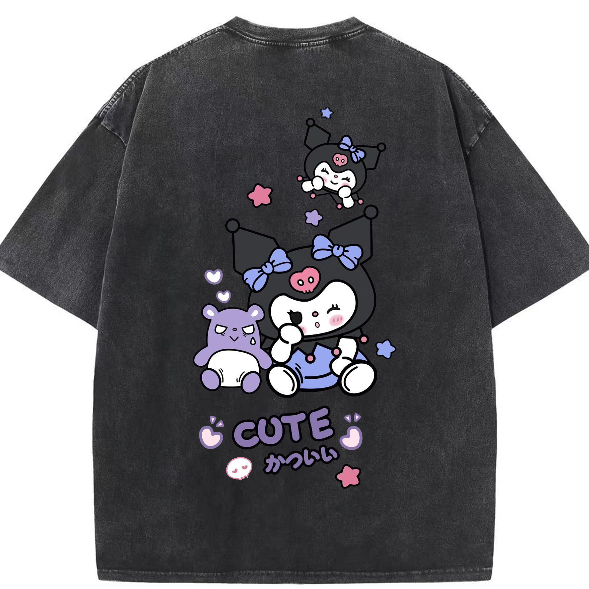 かわいいクロミ - 綿100％ ヴィンテージ風 半袖Tシャツ ・ 背面プリント ・ 柔らか肌触り ・ 通気性 快適 ・ スポーツ カジュアル 外出用