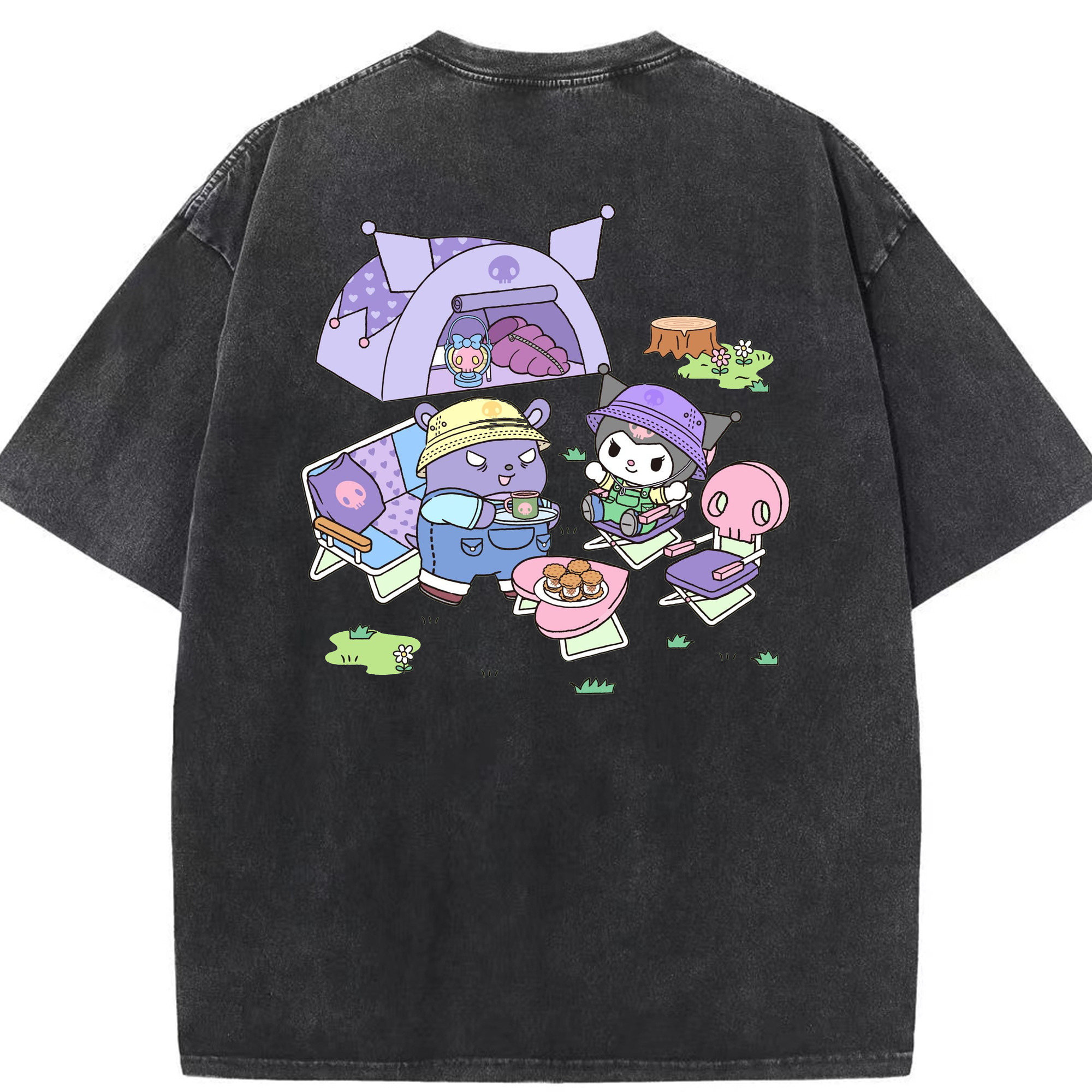 かわいいクロミ - 綿100％ ヴィンテージ風 半袖Tシャツ ・ 背面プリント ・ 柔らか肌触り ・ 通気性 快適 ・ スポーツ カジュアル 外出用