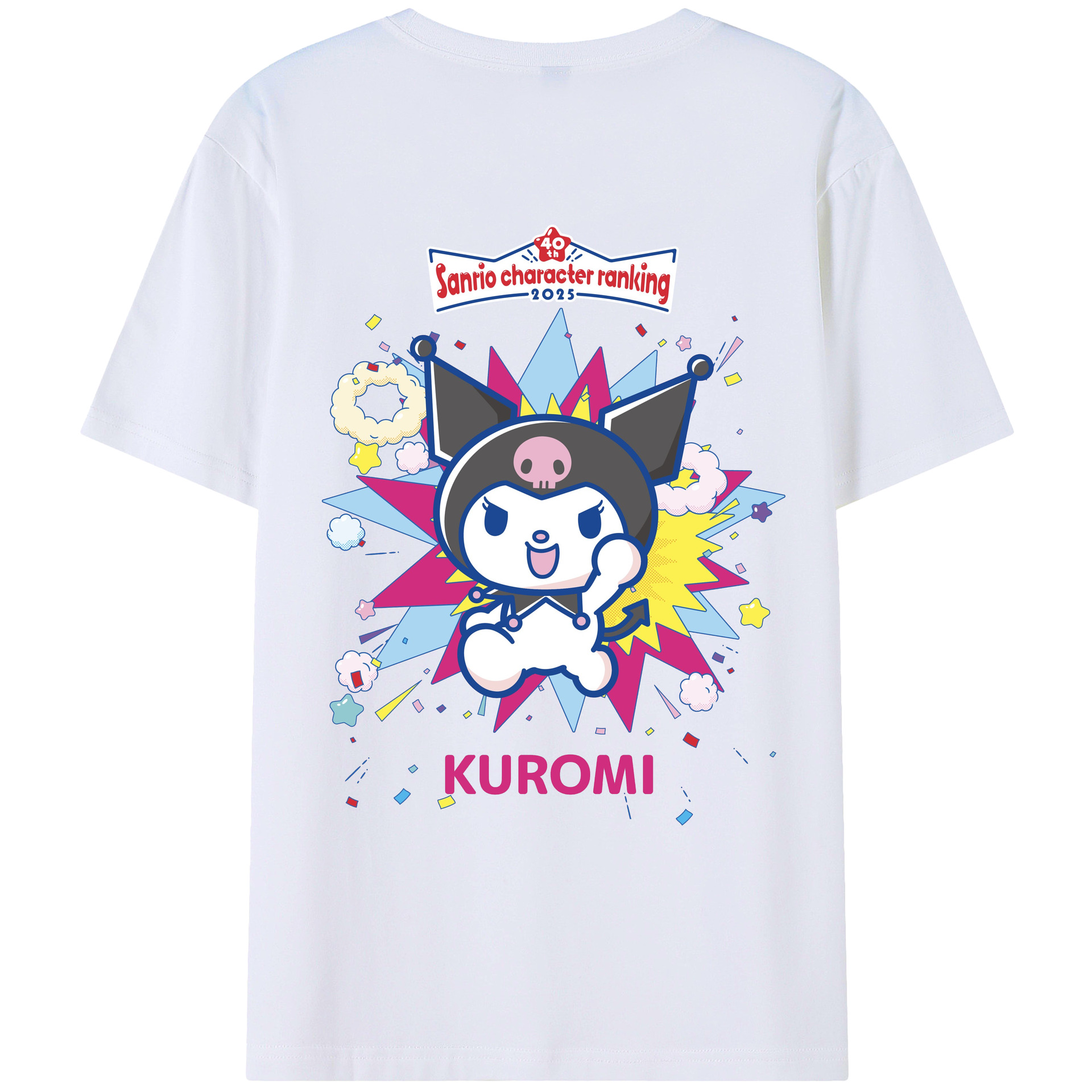 サンリオクロミ - レディース半袖Tシャツ ・ 綿100％ ・ バックプリント ・ 強化クルーネック ・ 二重折り袖口 ・ 快適 通気性 ・ フィットネス カジュアル 旅行用