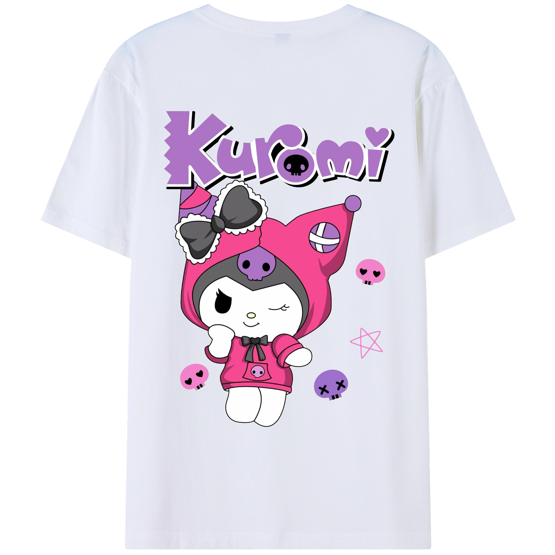 サンリオクロミ - レディース半袖Tシャツ ・ 綿100％ ・ バックプリント ・ 強化クルーネック ・ 二重折り袖口 ・ 快適 通気性 ・ フィットネス カジュアル 旅行用