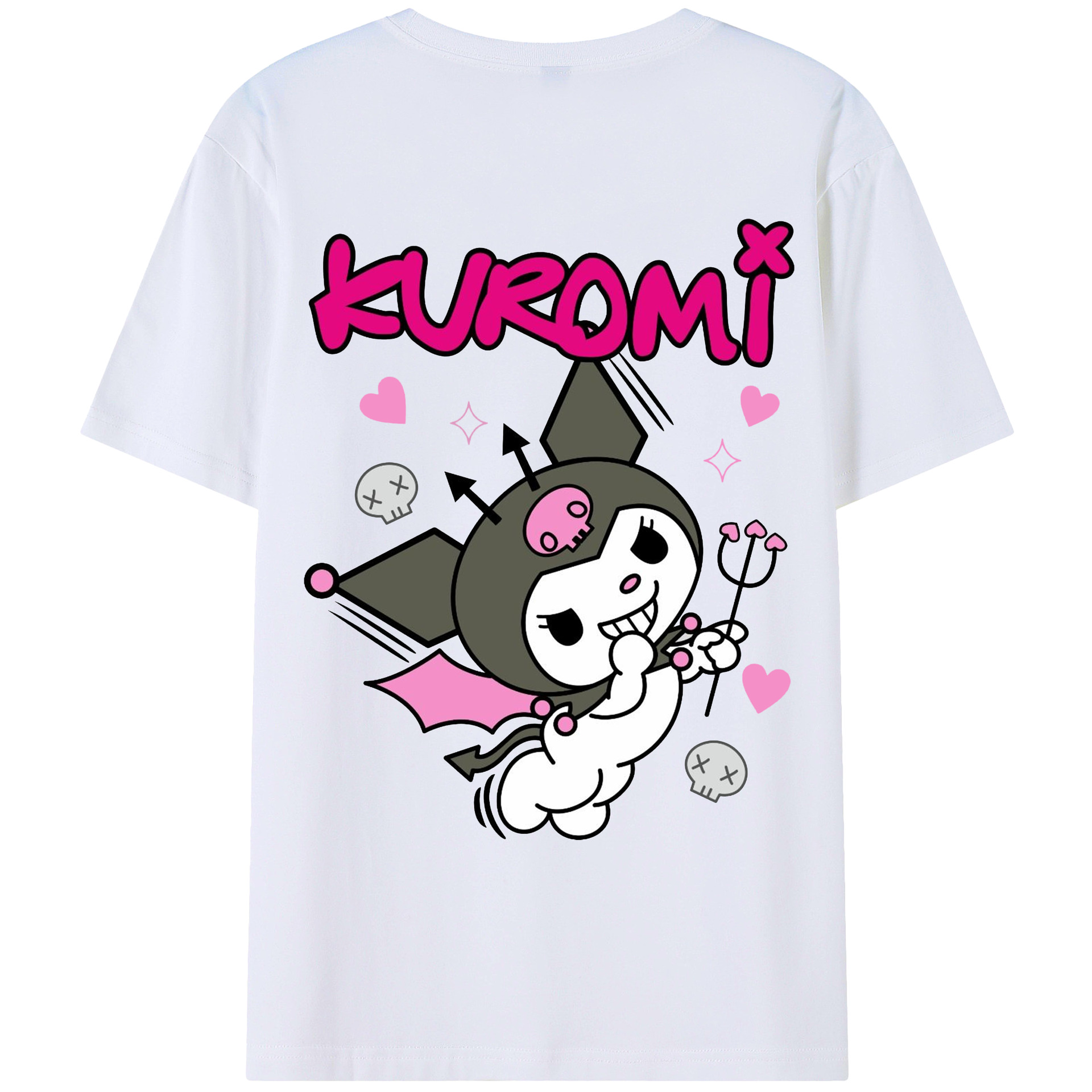 サンリオクロミ - レディース半袖Tシャツ ・ 綿100％ ・ バックプリント ・ 強化クルーネック ・ 二重折り袖口 ・ 快適 通気性 ・ フィットネス カジュアル 旅行用