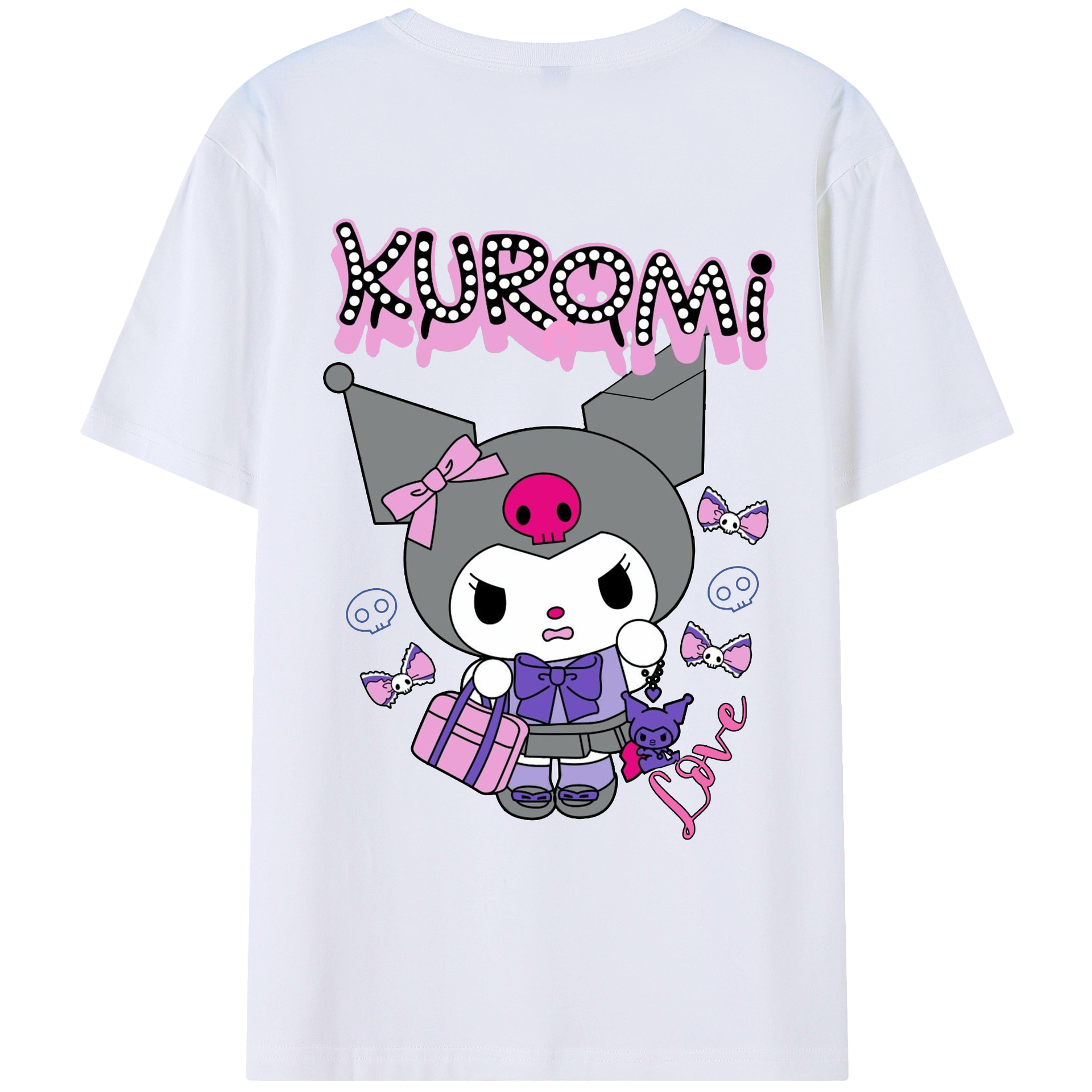 サンリオクロミ - レディース半袖Tシャツ ・ 綿100％ ・ バックプリント ・ 強化クルーネック ・ 二重折り袖口 ・ 快適 通気性 ・ フィットネス カジュアル 旅行用
