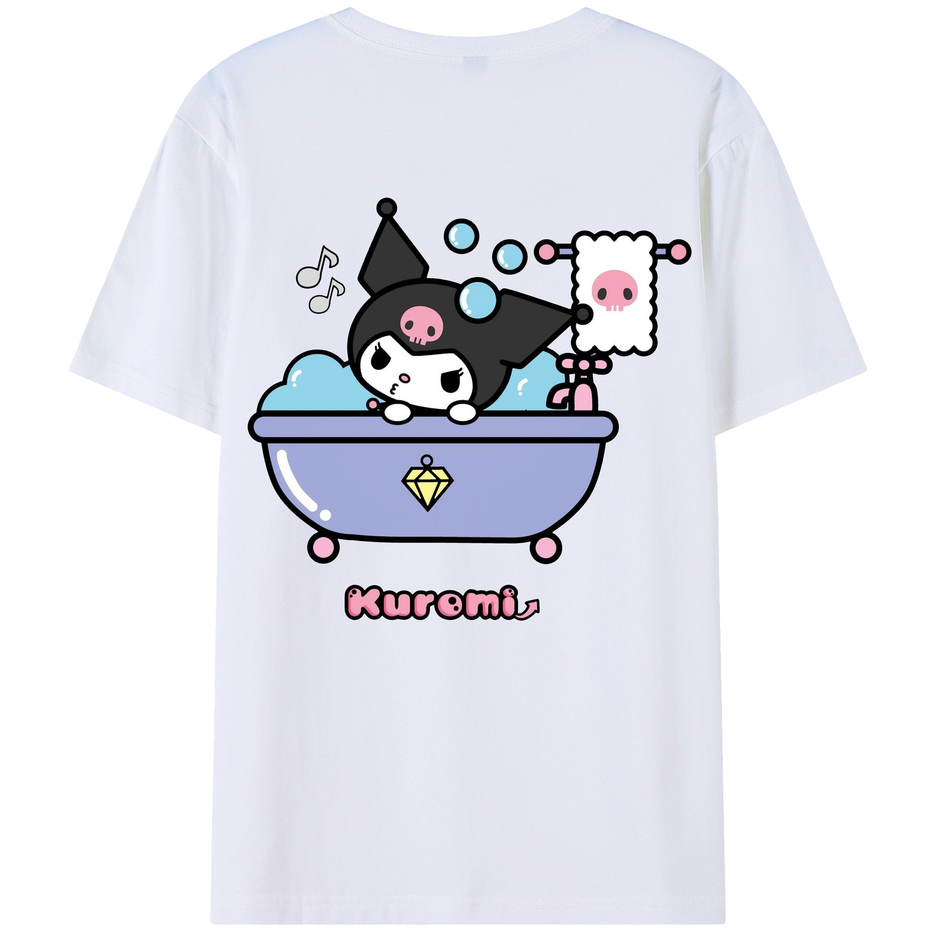 かわいいクロミ - レディース半袖Tシャツ ・ 綿100％ ・ バックプリント ・ 強化クルーネック ・ 二重折り袖口 ・ 快適 通気性 ・ フィットネス カジュアル 旅行用