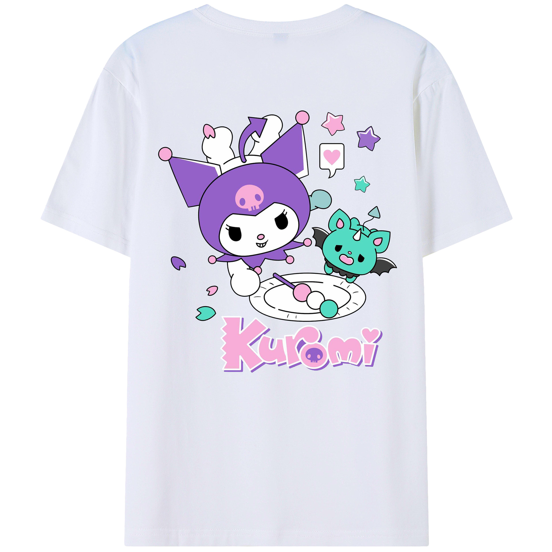 かわいいクロミ - レディース半袖Tシャツ ・ 綿100％ ・ バックプリント ・ 強化クルーネック ・ 二重折り袖口 ・ 快適 通気性 ・ フィットネス カジュアル 旅行用