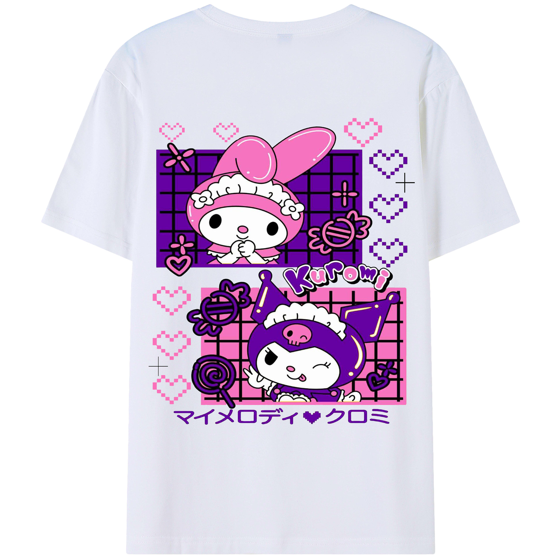 かわいいクロミ - レディース半袖Tシャツ ・ 綿100％ ・ バックプリント ・ 強化クルーネック ・ 二重折り袖口 ・ 快適 通気性 ・ フィットネス カジュアル 旅行用