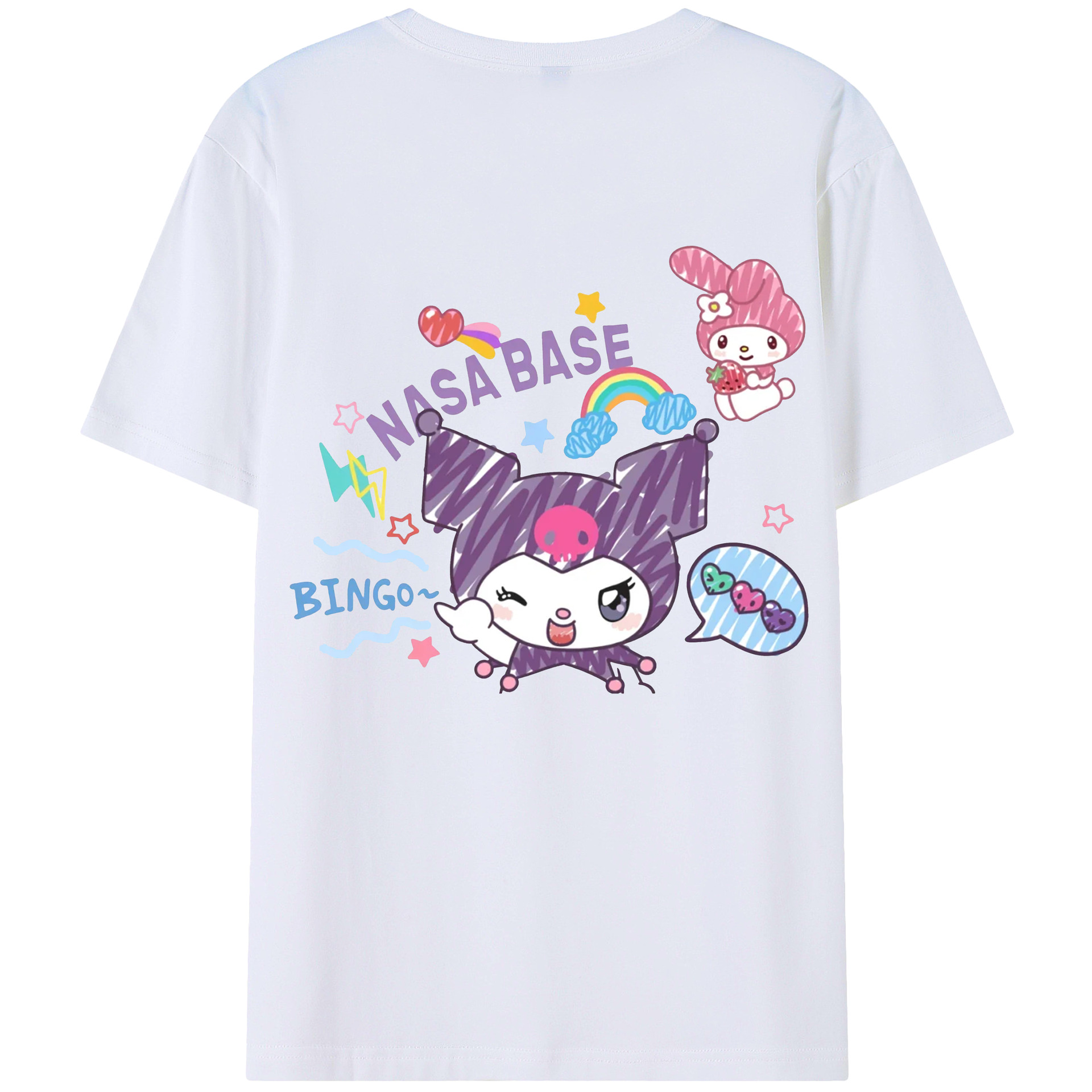 かわいいクロミ - レディース半袖Tシャツ ・ 綿100％ ・ バックプリント ・ 強化クルーネック ・ 二重折り袖口 ・ 快適 通気性 ・ フィットネス カジュアル 旅行用