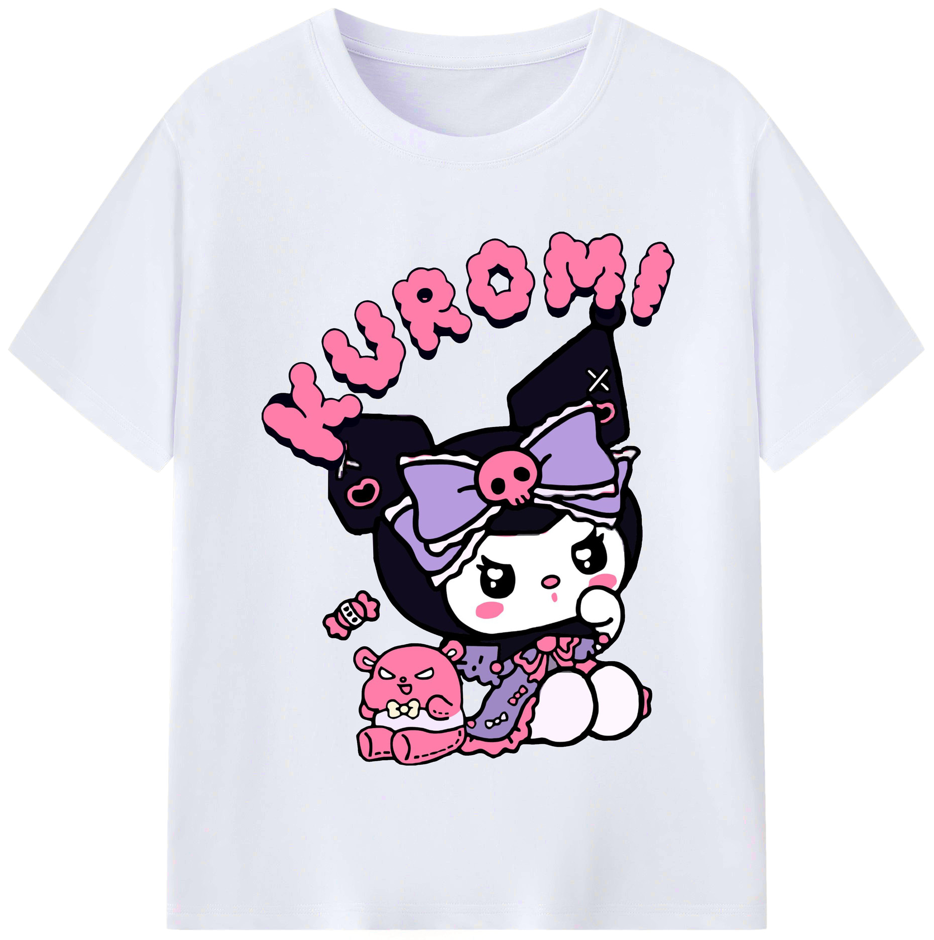 サンリオクロミ - レディースカジュアルプリントTシャツ ・ 綿100％ ・ クルーネック ・ フロントプリント ・ 柔らかく快適 ・ フィットネス カジュアル 旅行用