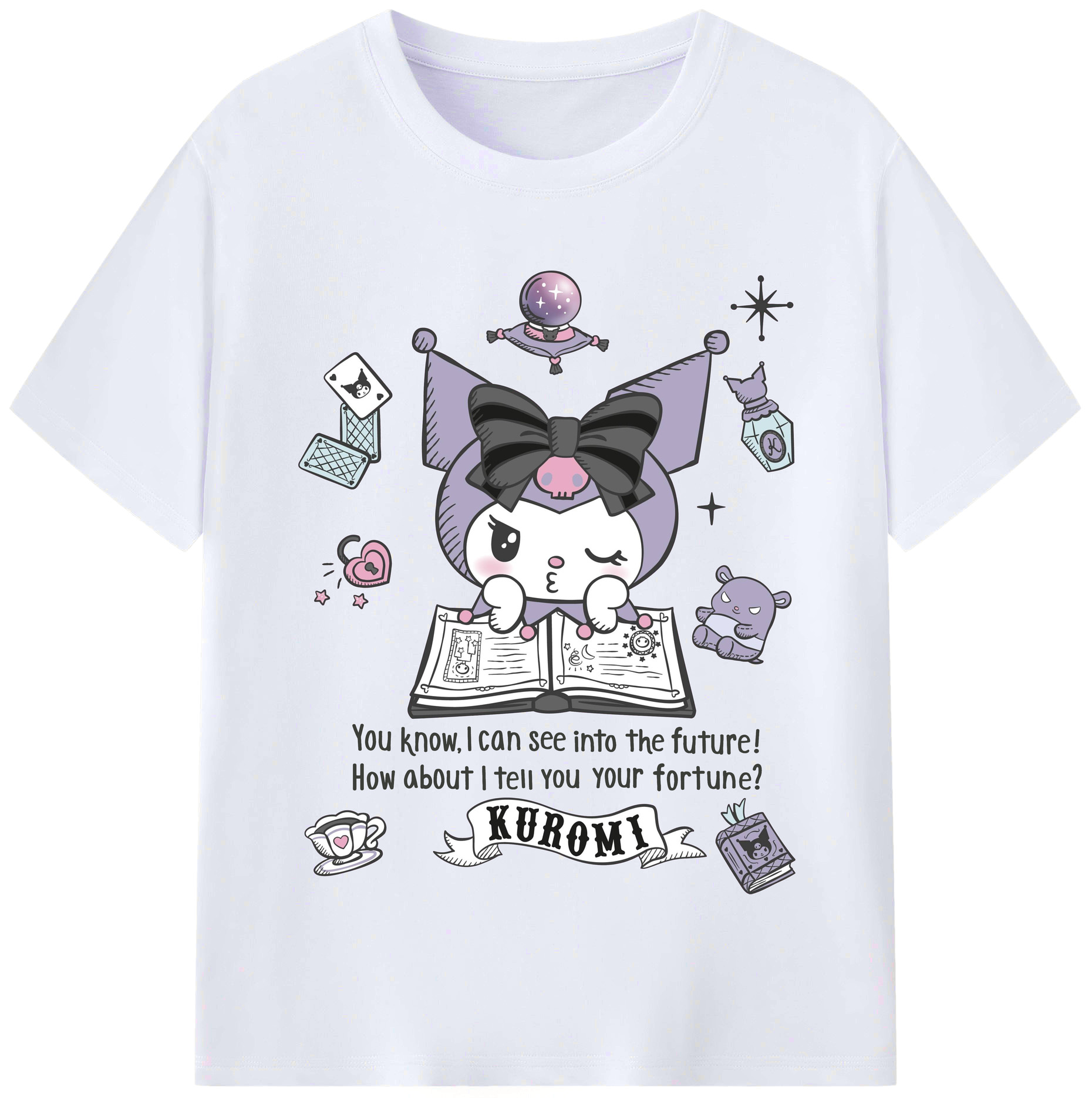 サンリオクロミ - レディースカジュアルプリントTシャツ ・ 綿100％ ・ クルーネック ・ フロントプリント ・ 柔らかく快適 ・ フィットネス カジュアル 旅行用