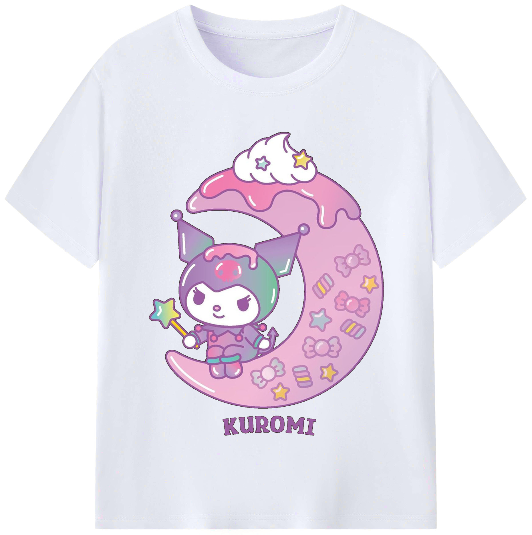 サンリオクロミ - レディースカジュアルプリントTシャツ ・ 綿100％ ・ クルーネック ・ フロントプリント ・ 柔らかく快適 ・ フィットネス カジュアル 旅行用