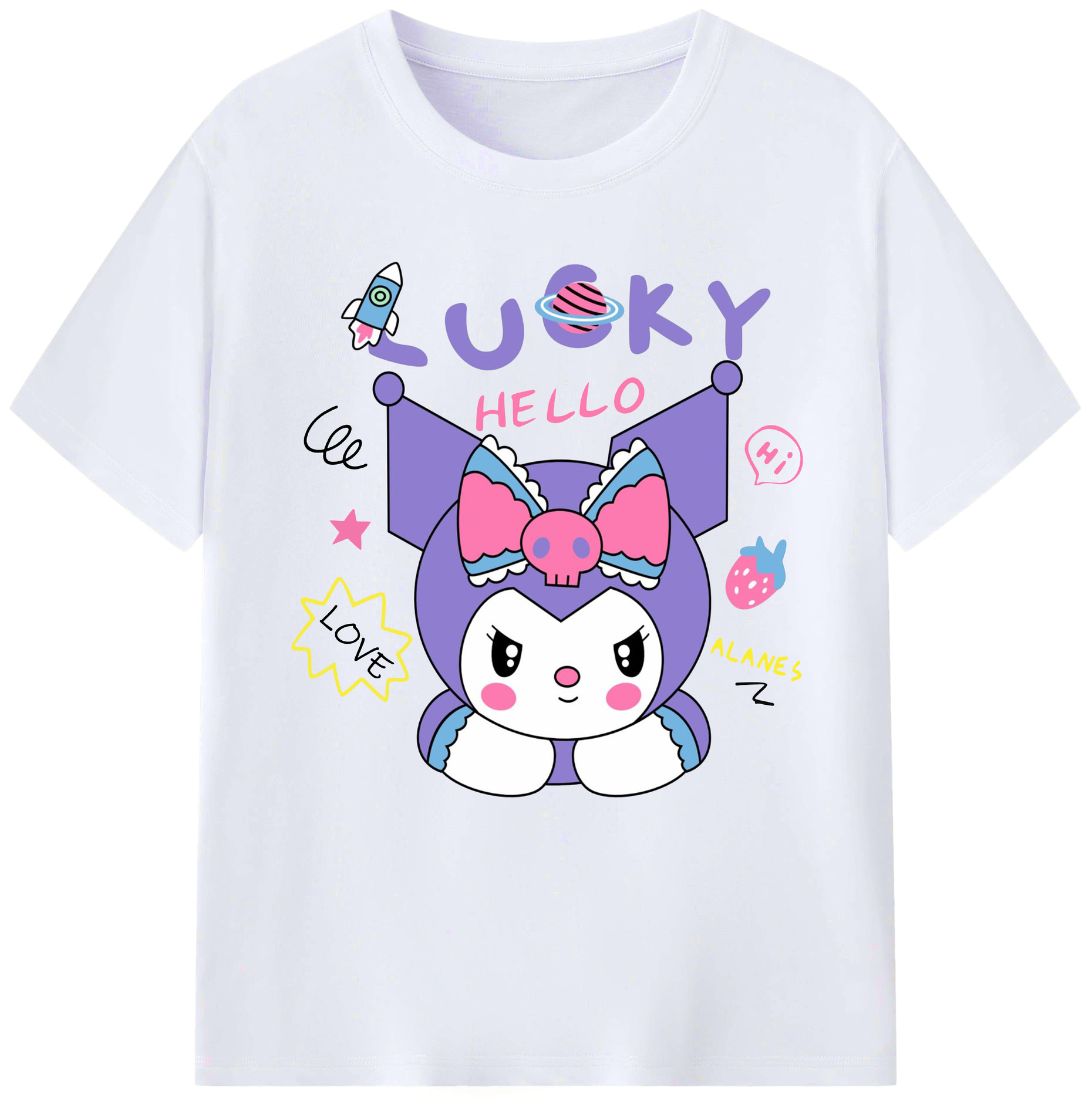 かわいいクロミ - レディースカジュアルプリントTシャツ ・ 綿100％ ・ クルーネック ・ フロントプリント ・ 柔らかく快適 ・ フィットネス カジュアル 旅行用