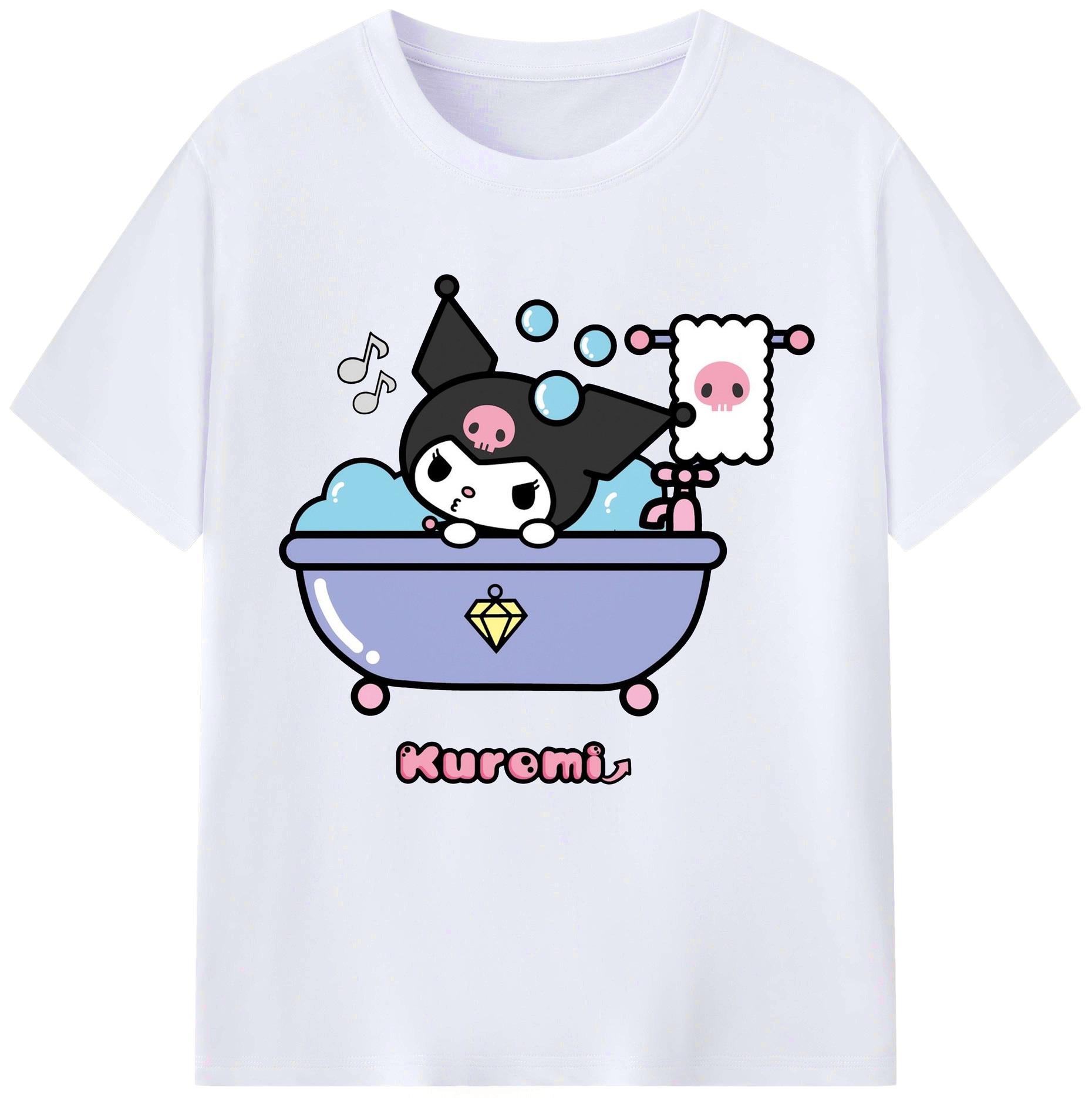 かわいいクロミ - レディースカジュアルプリントTシャツ ・ 綿100％ ・ クルーネック ・ フロントプリント ・ 柔らかく快適 ・ フィットネス カジュアル 旅行用