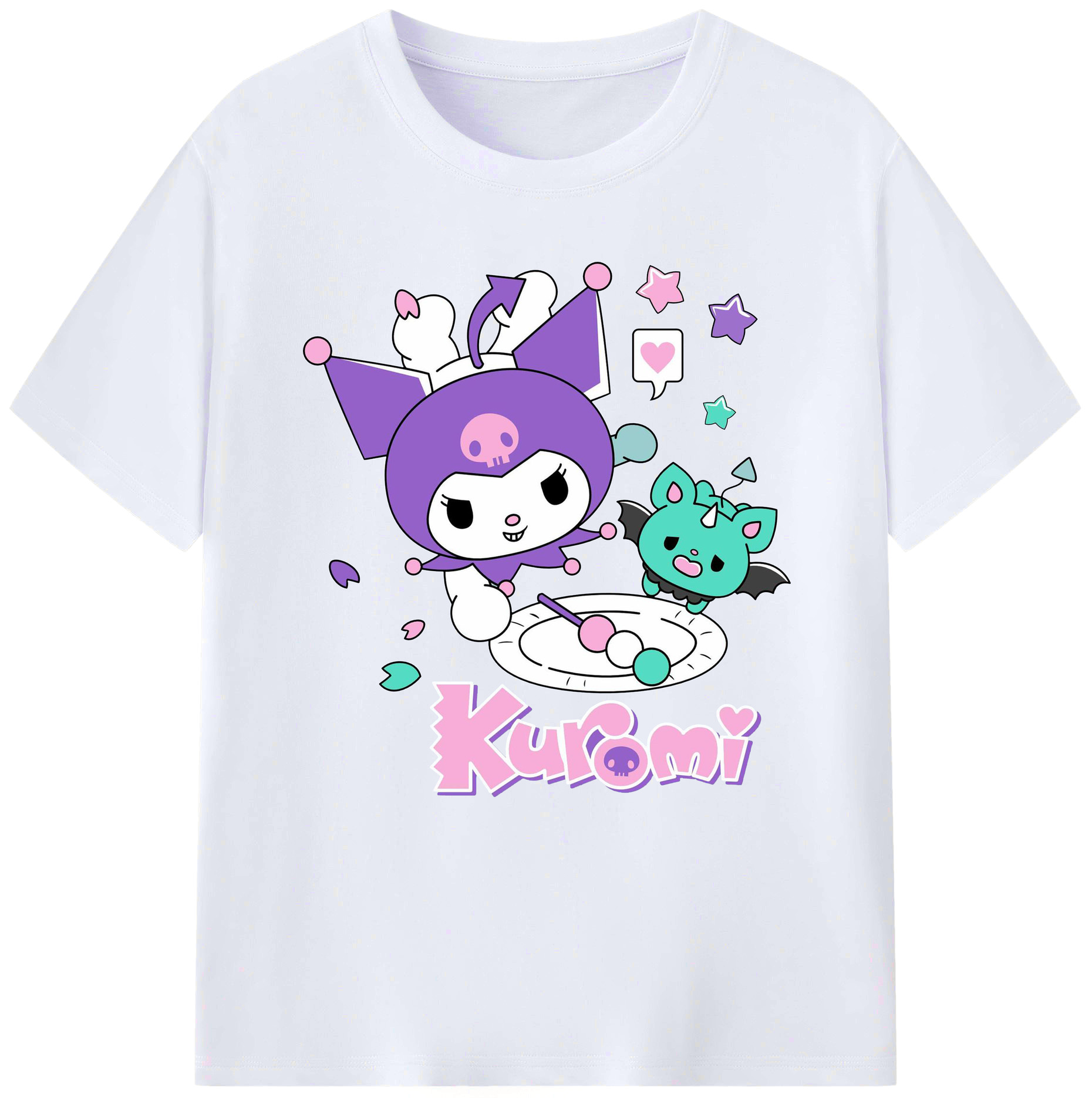 かわいいクロミ - レディースカジュアルプリントTシャツ ・ 綿100％ ・ クルーネック ・ フロントプリント ・ 柔らかく快適 ・ フィットネス カジュアル 旅行用