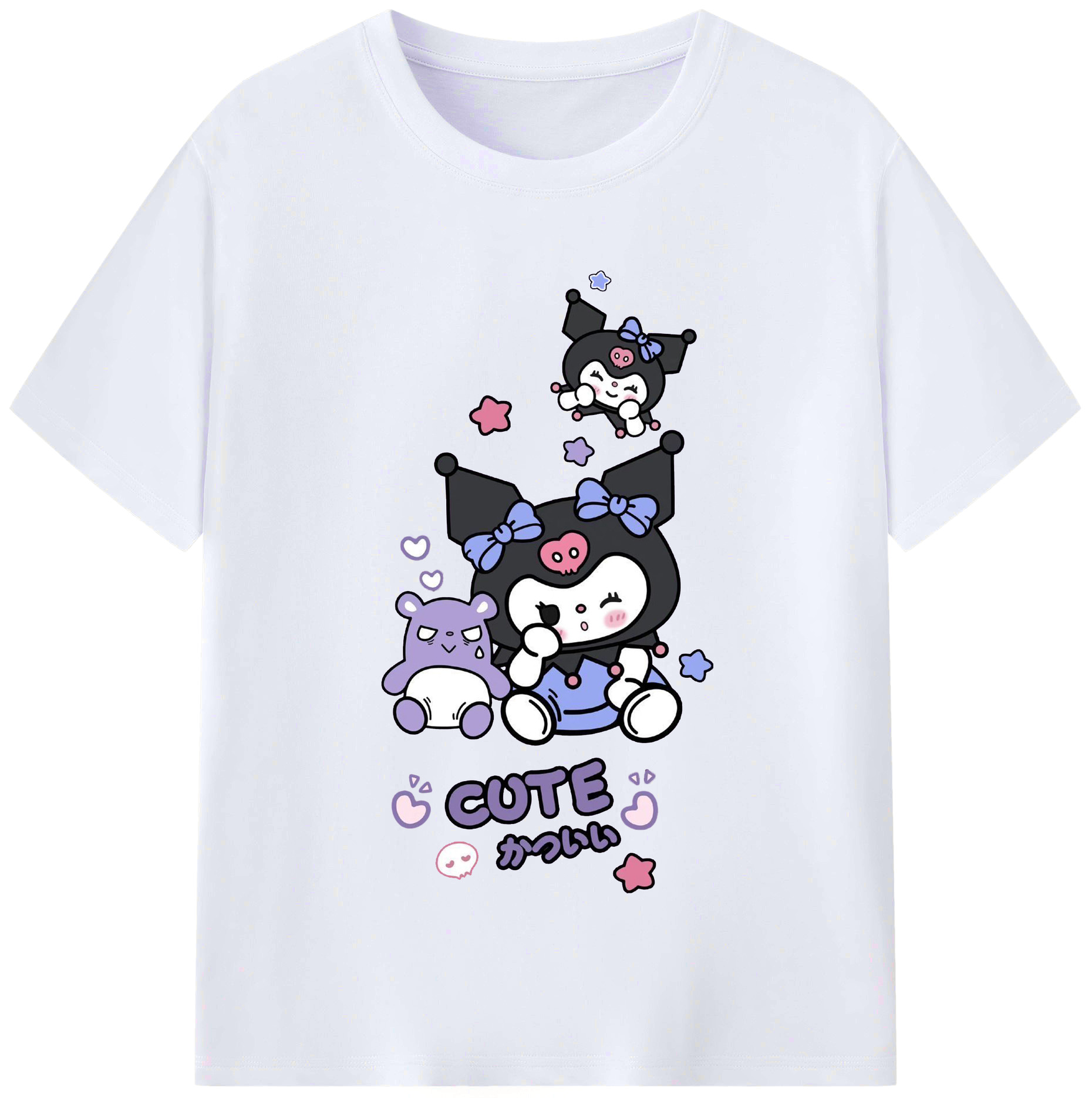 かわいいクロミ - レディースカジュアルプリントTシャツ ・ 綿100％ ・ クルーネック ・ フロントプリント ・ 柔らかく快適 ・ フィットネス カジュアル 旅行用
