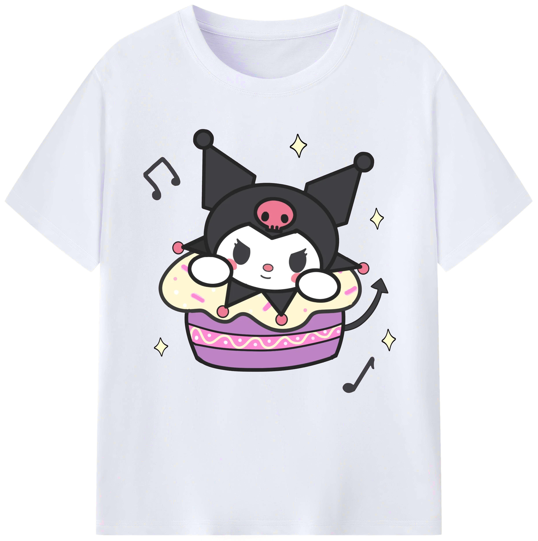 かわいいクロミ - レディースカジュアルプリントTシャツ ・ 綿100％ ・ クルーネック ・ フロントプリント ・ 柔らかく快適 ・ フィットネス カジュアル 旅行用