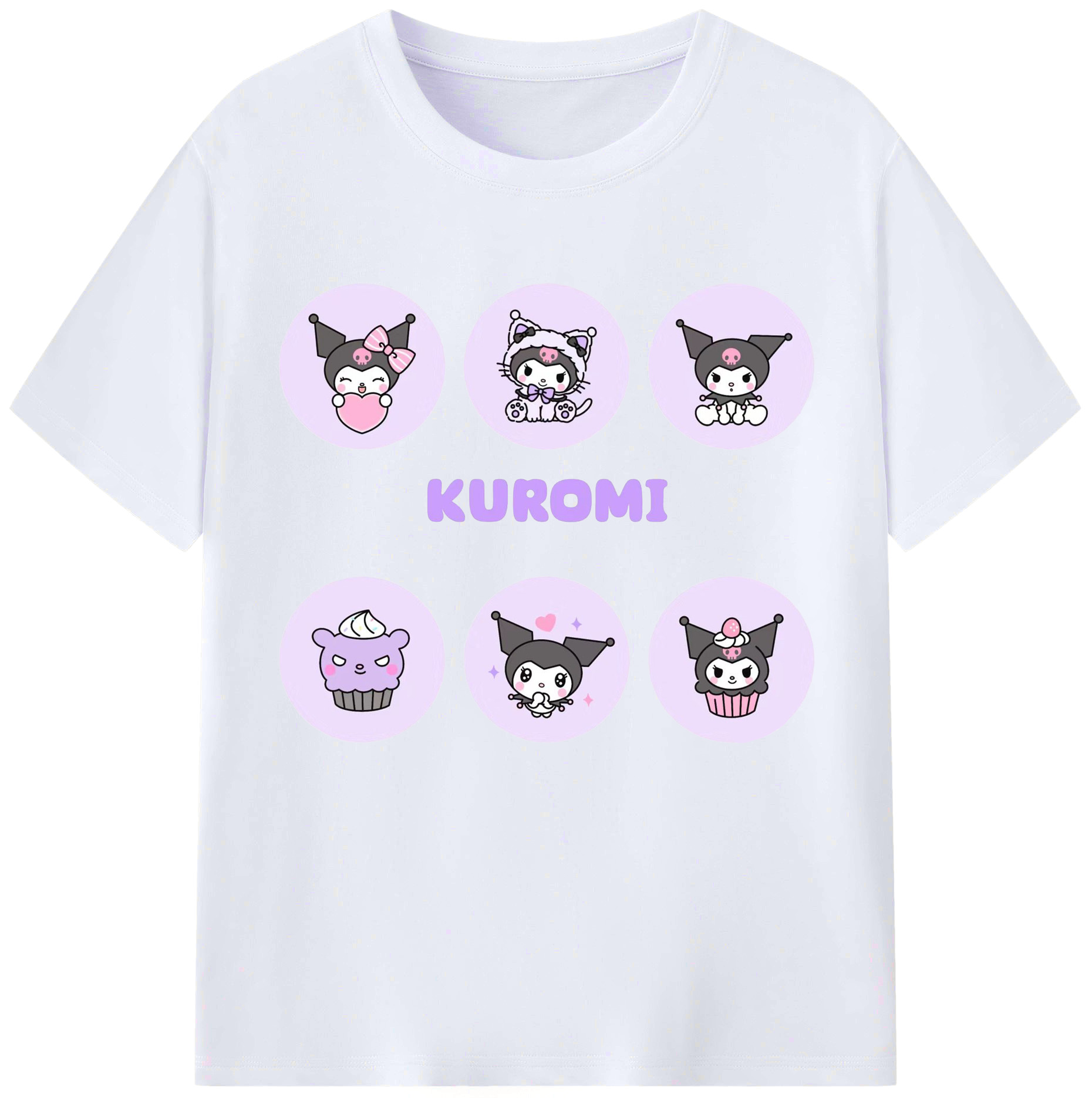 かわいいクロミ - レディースカジュアルプリントTシャツ ・ 綿100％ ・ クルーネック ・ フロントプリント ・ 柔らかく快適 ・ フィットネス カジュアル 旅行用