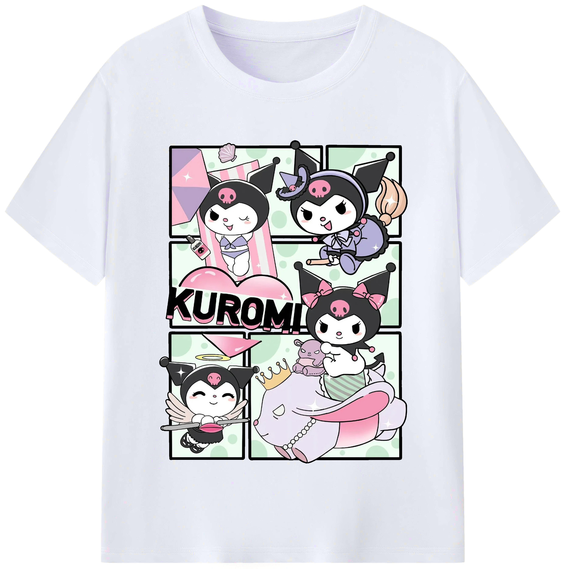 おもしろクロミ - レディースカジュアルプリントTシャツ ・ 綿100％ ・ クルーネック ・ フロントプリント ・ 柔らかく快適 ・ フィットネス カジュアル 旅行用