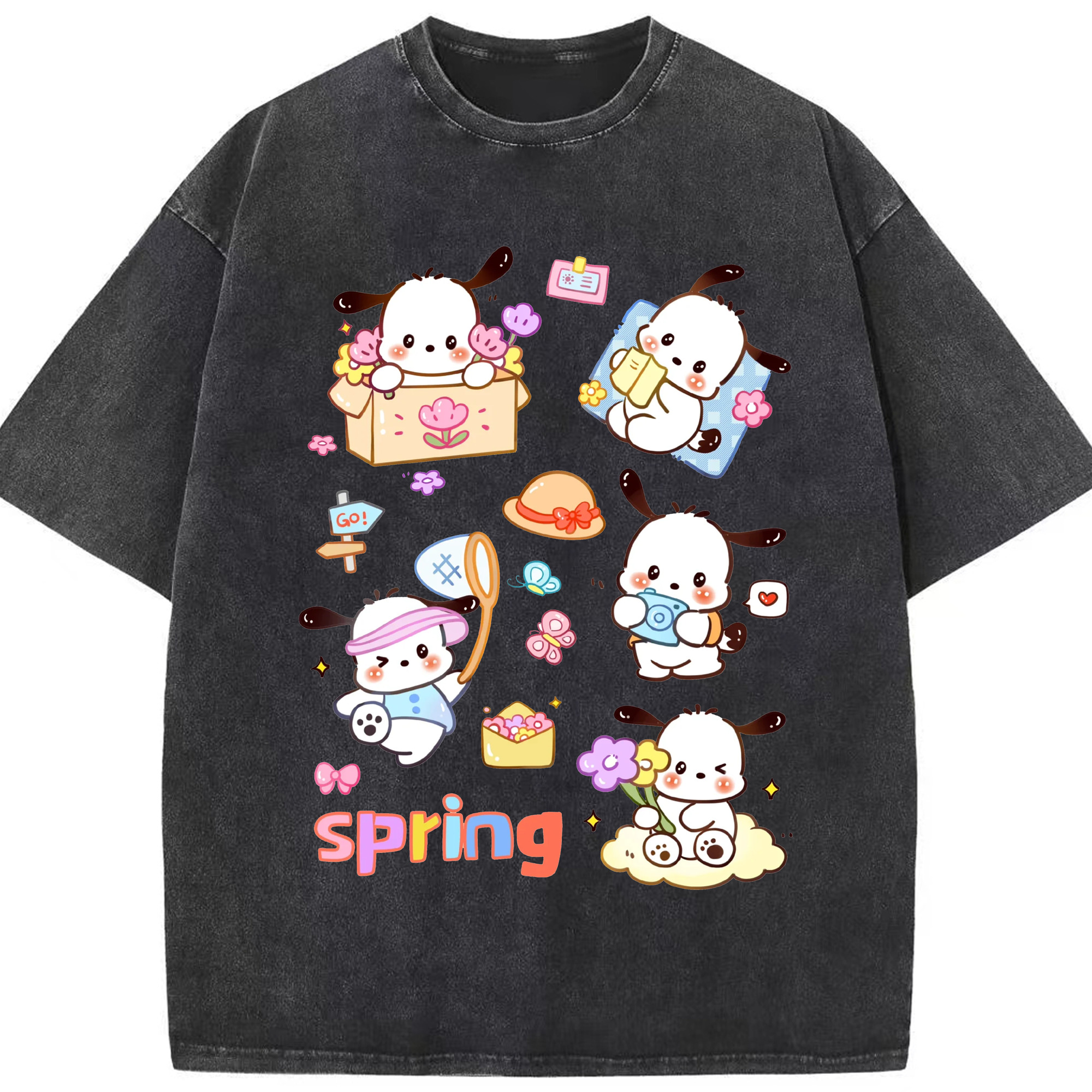 かわいいパッチャコ - 綿100％ ヴィンテージ風 半袖Tシャツ ・ フロントプリント ・ 柔らか肌触り ・ 通気性 快適 ・ スポーツ カジュアル 外出用