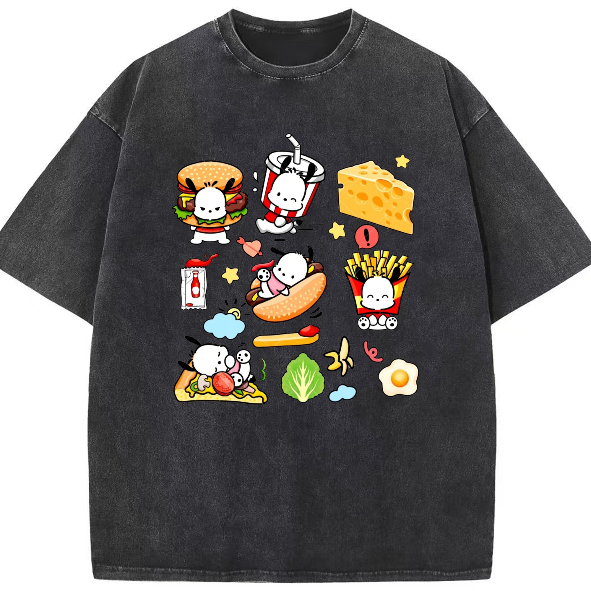 ハンバーガーパッチャコ - 綿100％ ヴィンテージ風 半袖Tシャツ ・ フロントプリント ・ 柔らか肌触り ・ 通気性 快適 ・ スポーツ カジュアル 外出用