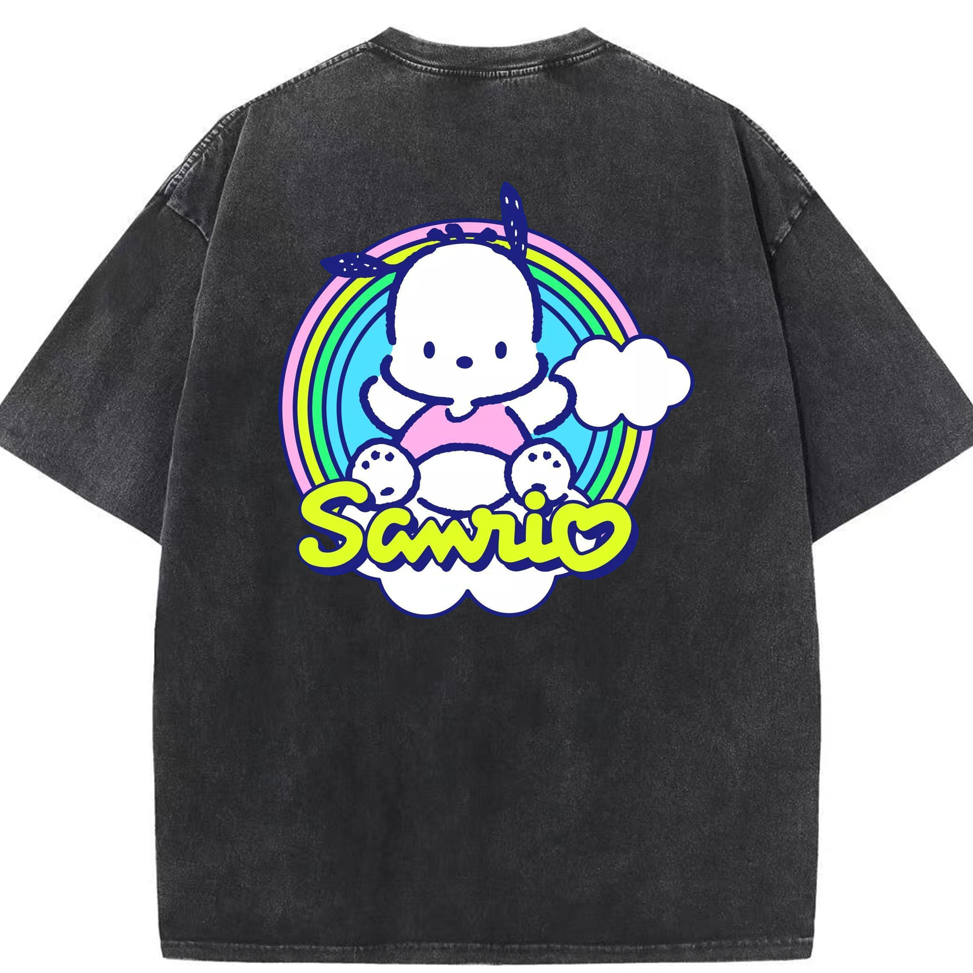 サンリオポチャッコ - 綿100％ ヴィンテージ風 半袖Tシャツ ・ 背面プリント ・ 柔らか肌触り ・ 通気性 快適 ・ スポーツ カジュアル 外出用