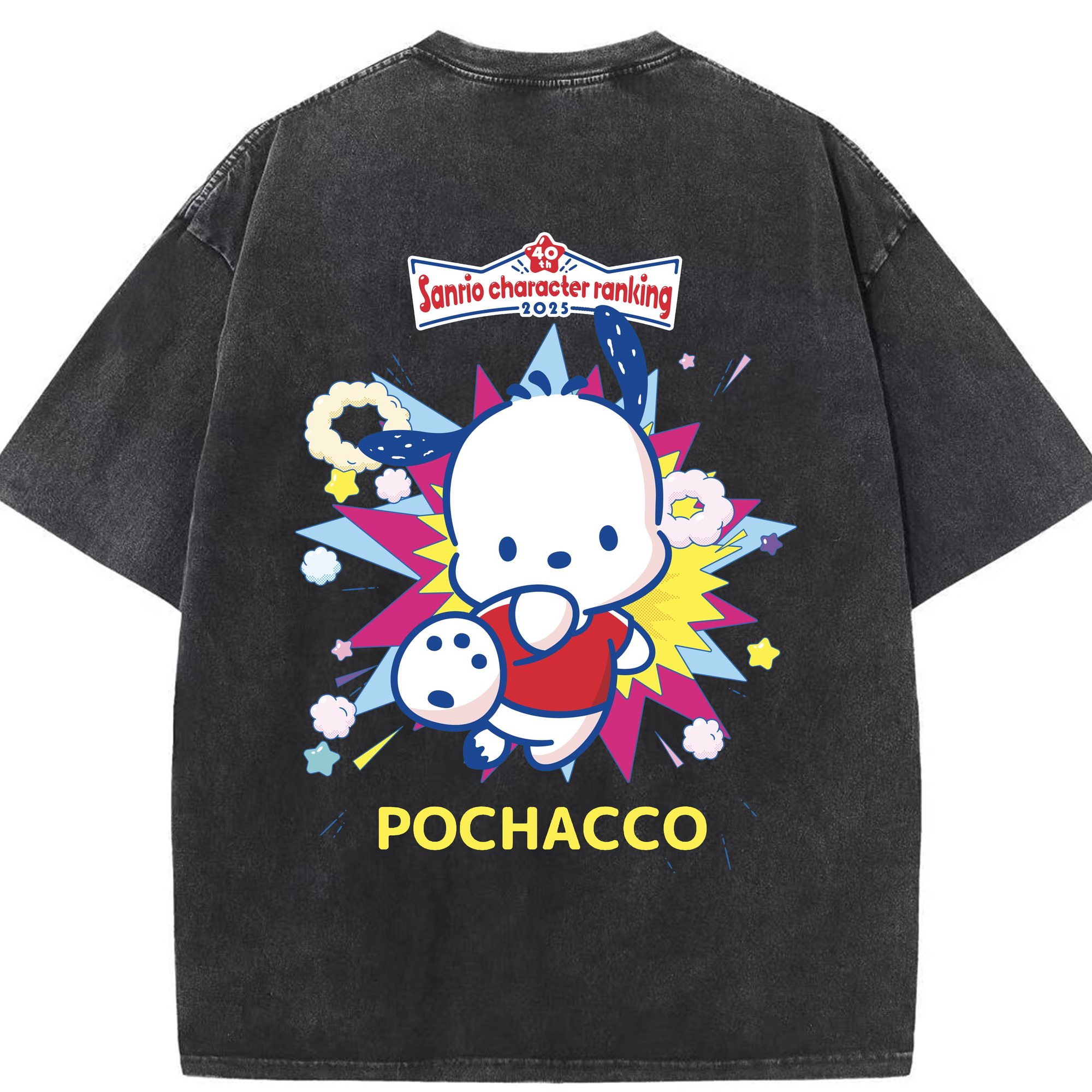 サンリオポチャッコ - 綿100％ ヴィンテージ風 半袖Tシャツ ・ 背面プリント ・ 柔らか肌触り ・ 通気性 快適 ・ スポーツ カジュアル 外出用