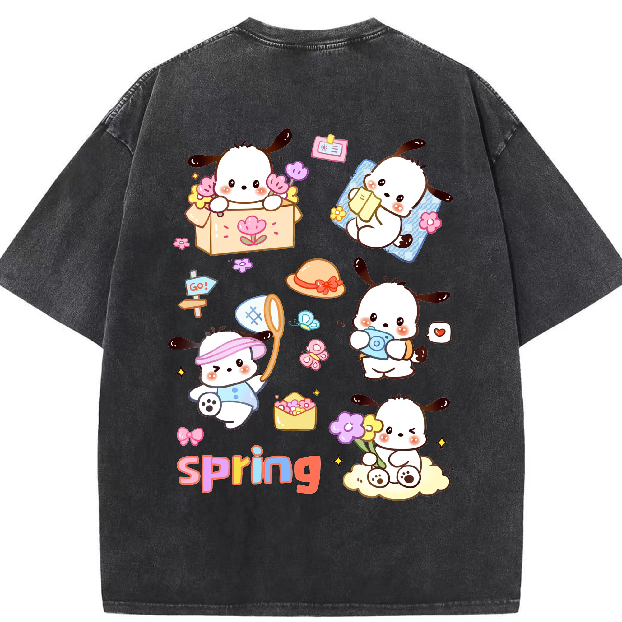 かわいいパッチャコ - 綿100％ ヴィンテージ風 半袖Tシャツ ・ 背面プリント ・ 柔らか肌触り ・ 通気性 快適 ・ スポーツ カジュアル 外出用