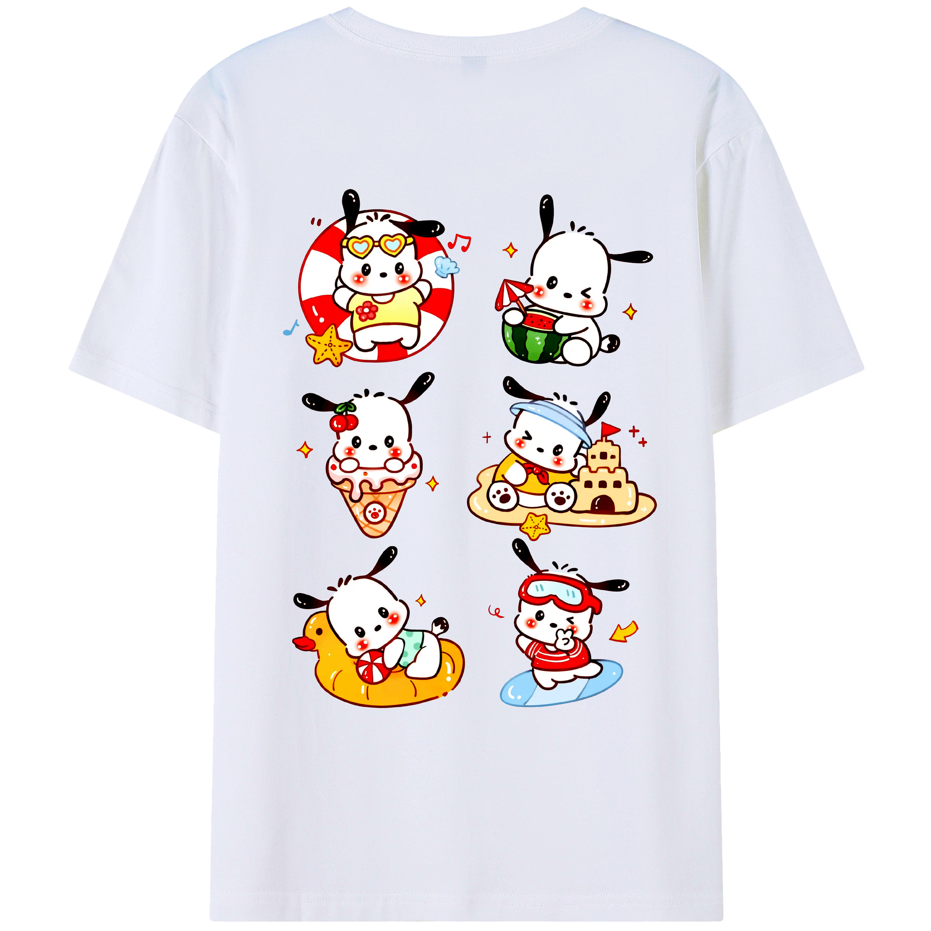 かわいいパッチャコ - レディース半袖Tシャツ ・ 綿100％ ・ バックプリント ・ 強化クルーネック ・ 二重折り袖口 ・ 快適 通気性 ・ フィットネス カジュアル 旅行用