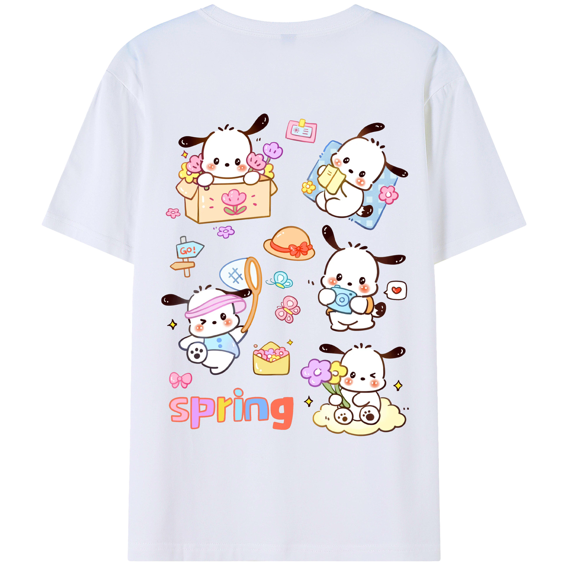 かわいいパッチャコ - レディース半袖Tシャツ ・ 綿100％ ・ バックプリント ・ 強化クルーネック ・ 二重折り袖口 ・ 快適 通気性 ・ フィットネス カジュアル 旅行用
