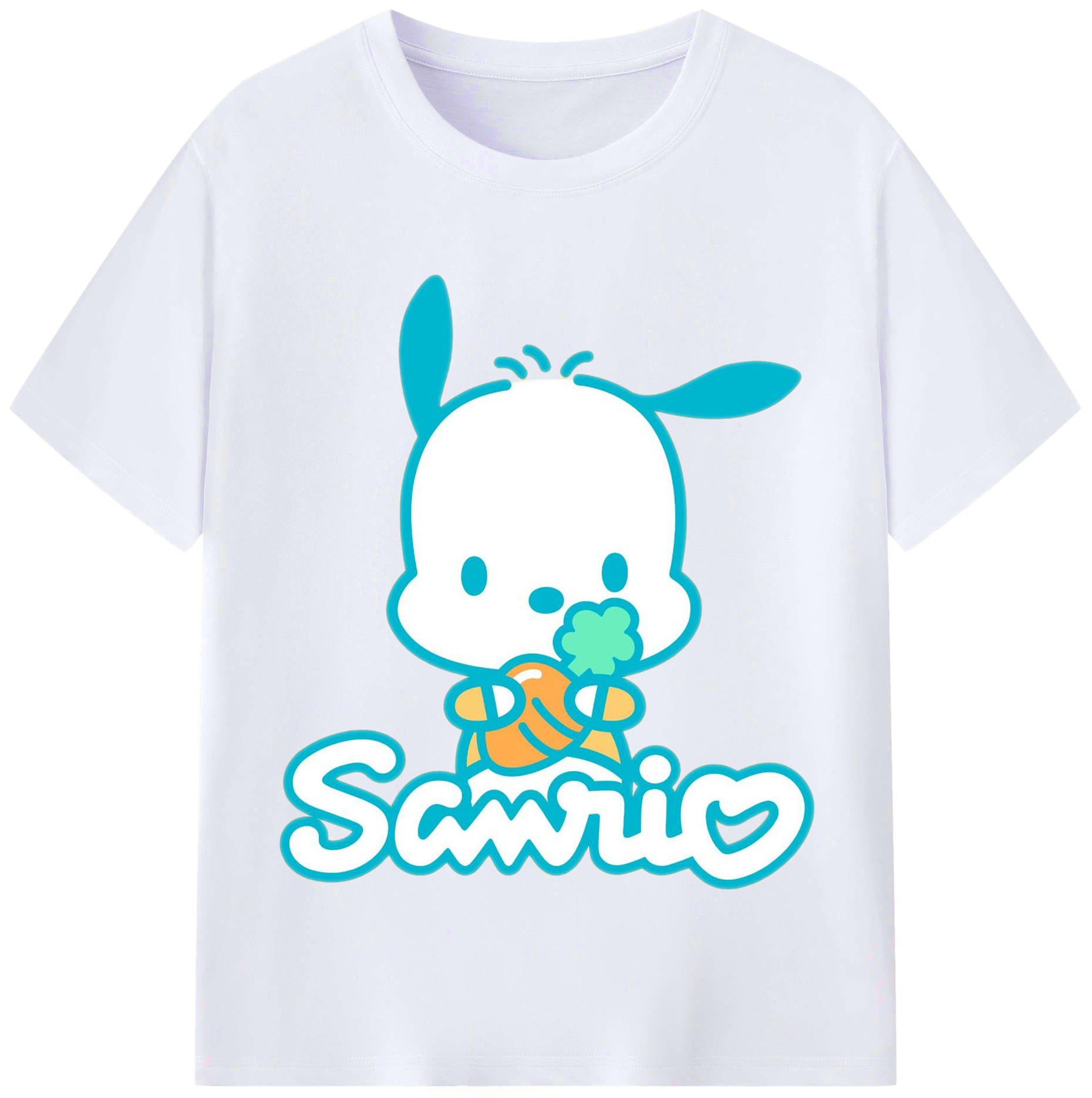 サンリオポチャッコ - レディースカジュアルプリントTシャツ ・ 綿100％ ・ クルーネック ・ フロントプリント ・ 柔らかく快適 ・ フィットネス カジュアル 旅行用