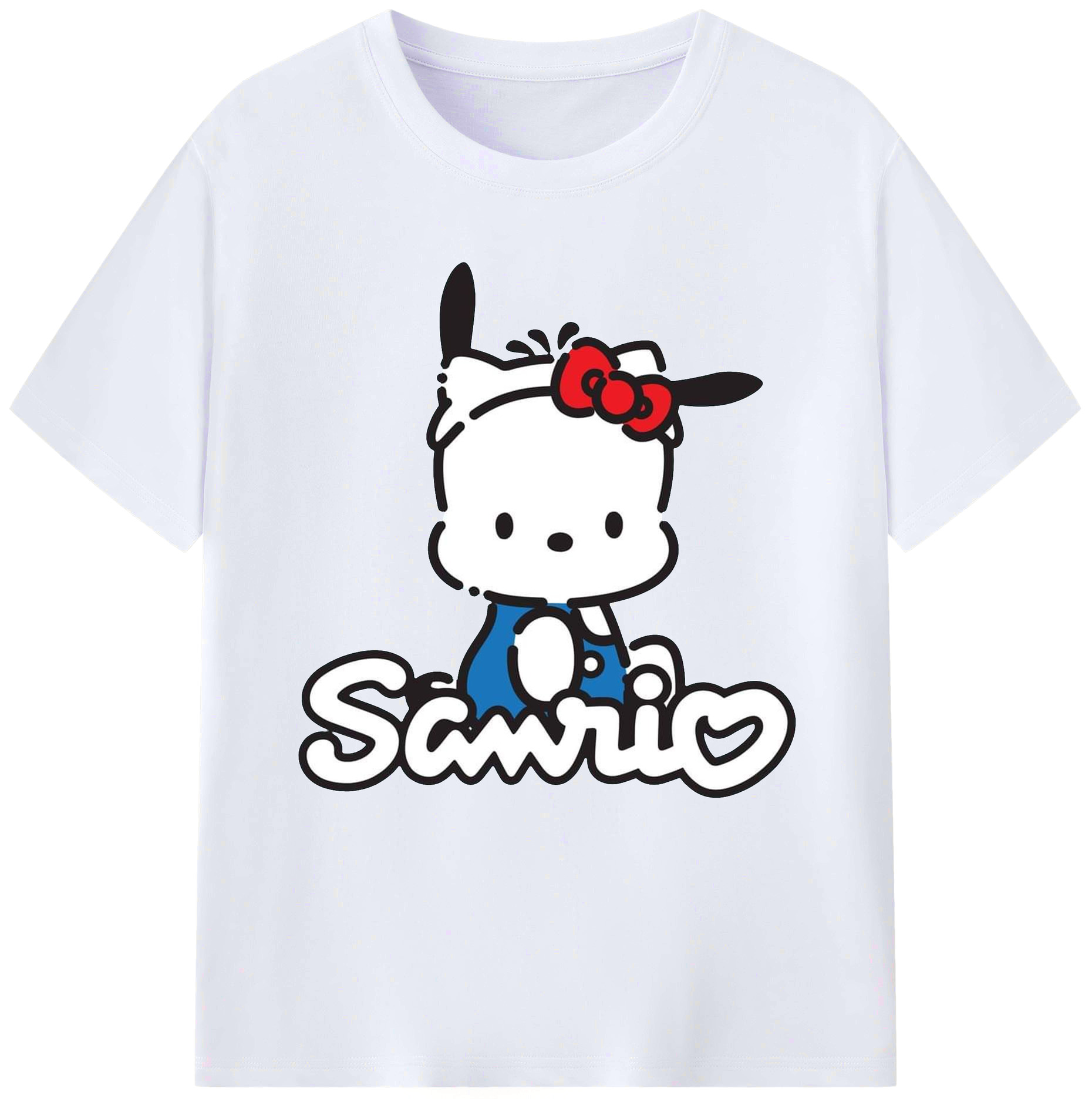 サンリオポチャッコ - レディースカジュアルプリントTシャツ ・ 綿100％ ・ クルーネック ・ フロントプリント ・ 柔らかく快適 ・ フィットネス カジュアル 旅行用