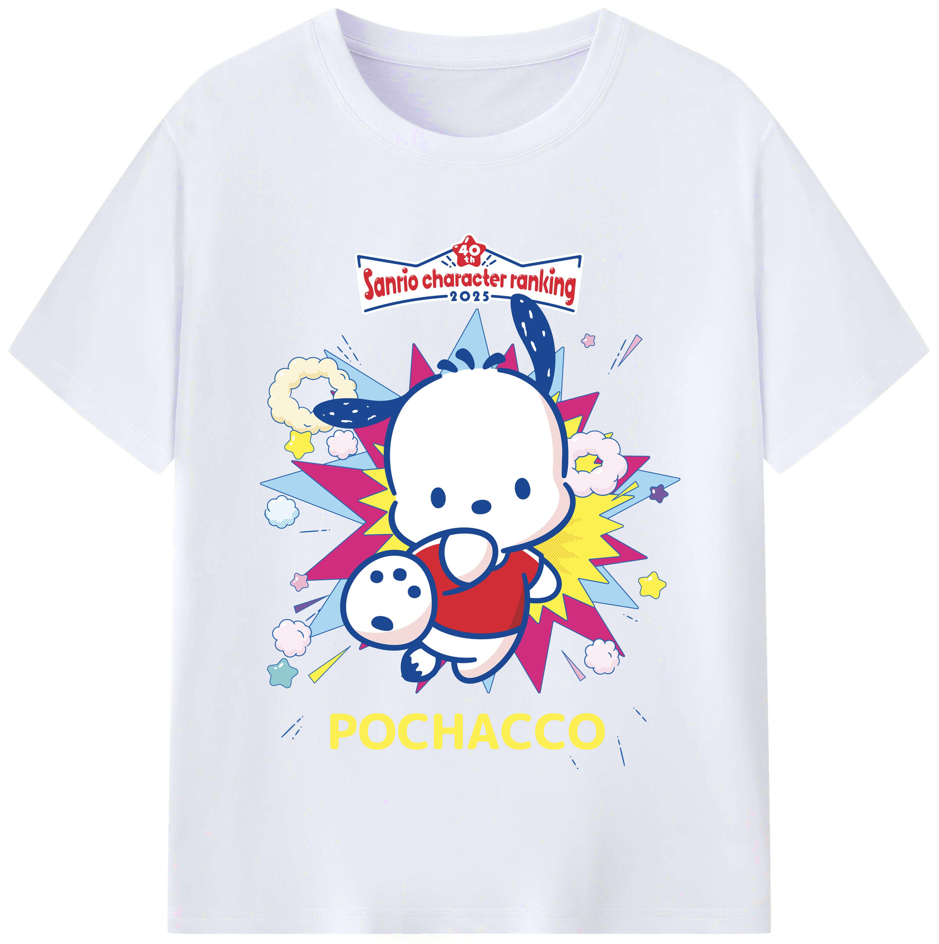 サンリオポチャッコ - レディースカジュアルプリントTシャツ ・ 綿100％ ・ クルーネック ・ フロントプリント ・ 柔らかく快適 ・ フィットネス カジュアル 旅行用