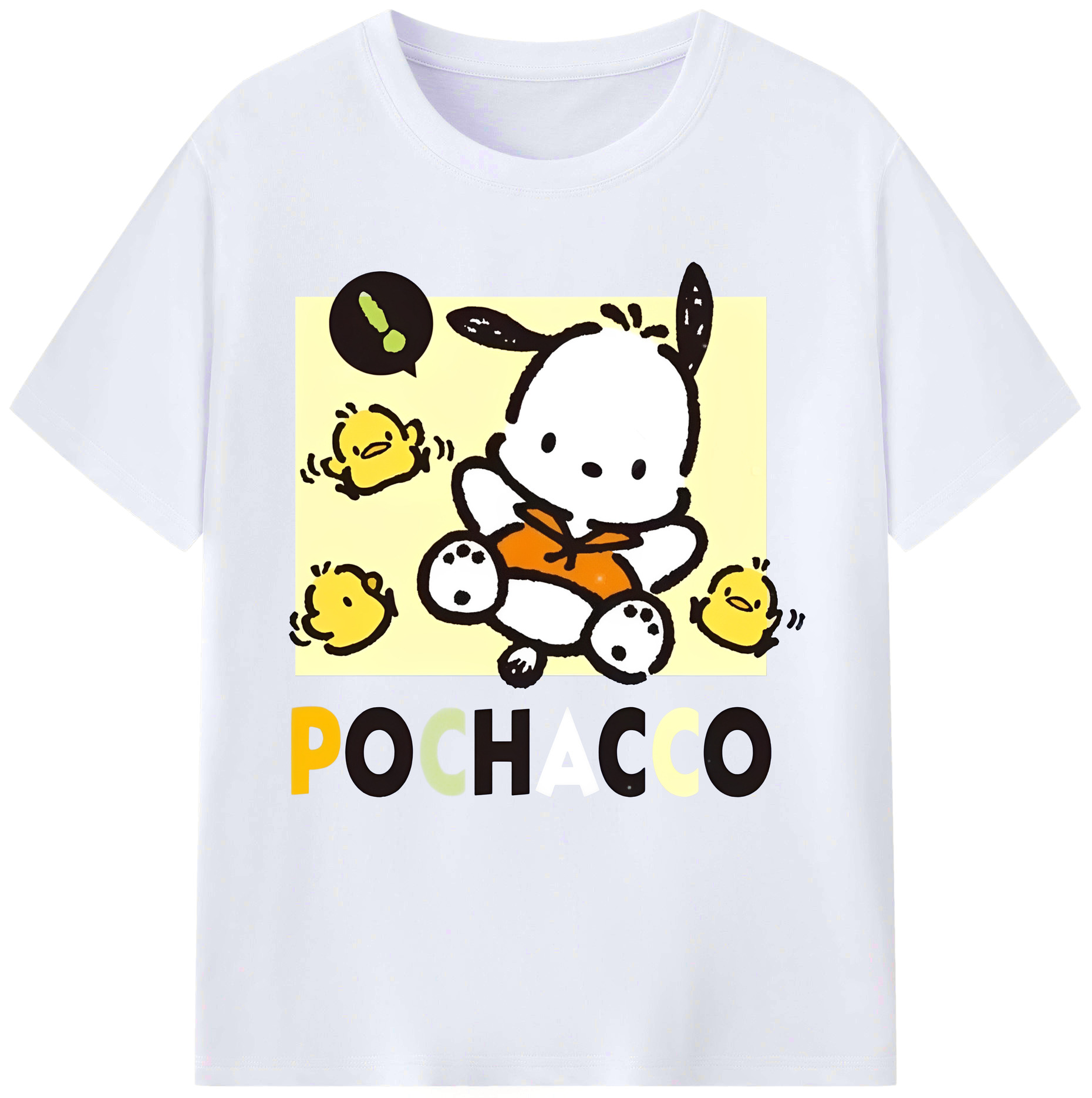 サンリオポチャッコ - レディースカジュアルプリントTシャツ ・ 綿100％ ・ クルーネック ・ フロントプリント ・ 柔らかく快適 ・ フィットネス カジュアル 旅行用