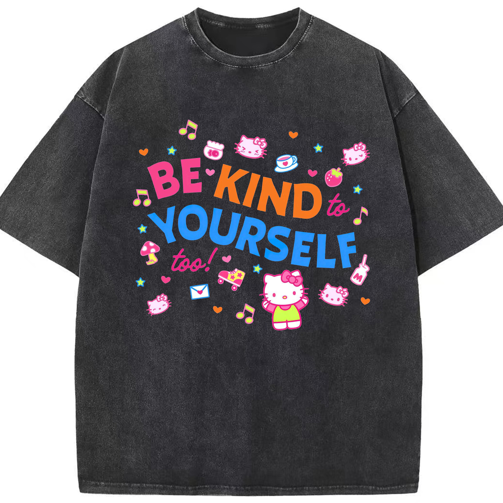 サンリオハローキティ - 綿100％ ヴィンテージ風 半袖Tシャツ ・ フロントプリント ・ 柔らか肌触り ・ 通気性 快適 ・ スポーツ カジュアル 外出用