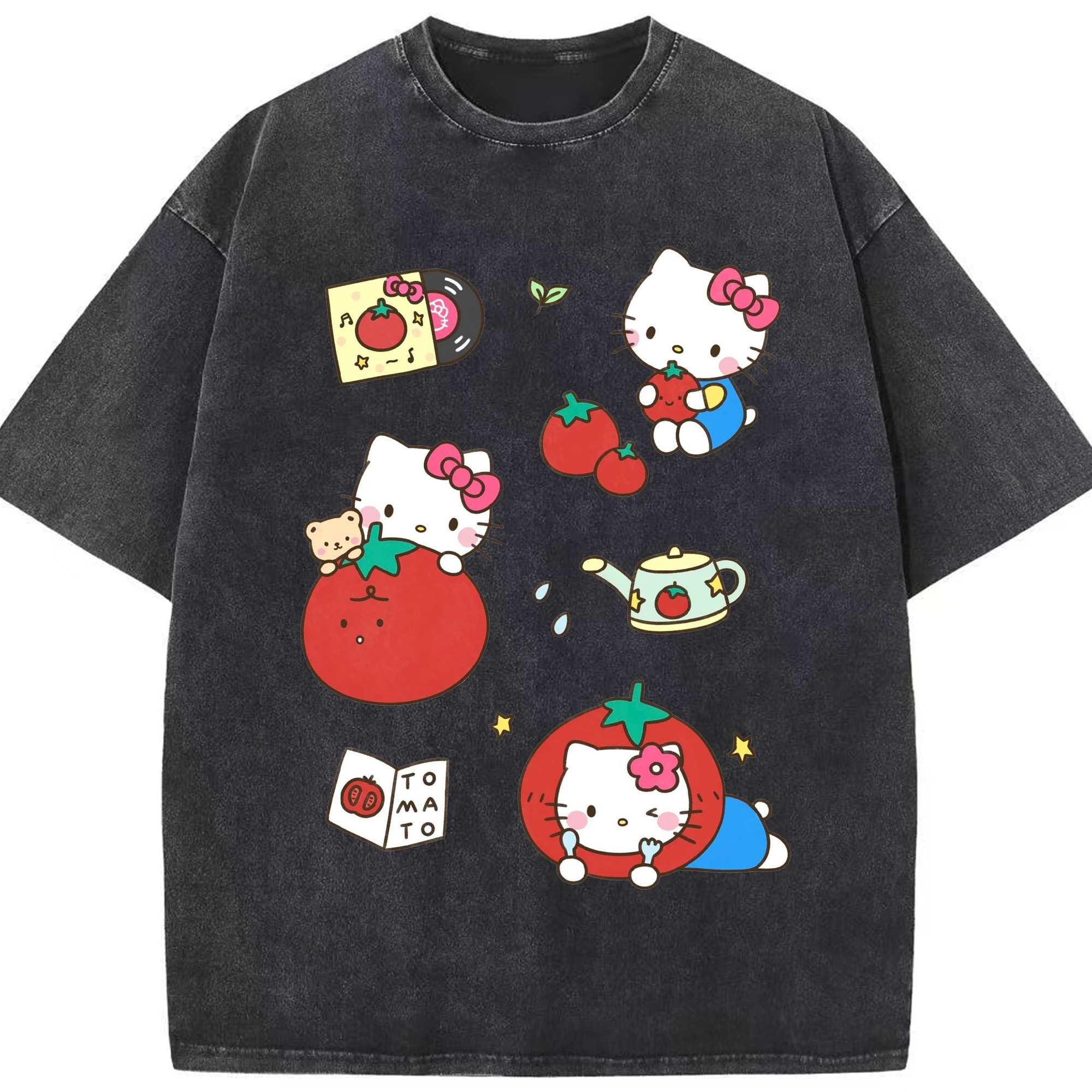 とびきりキュートなハローキティ - 綿100％ ヴィンテージ風 半袖Tシャツ ・ フロントプリント ・ 柔らか肌触り ・ 通気性 快適 ・ スポーツ カジュアル 外出用