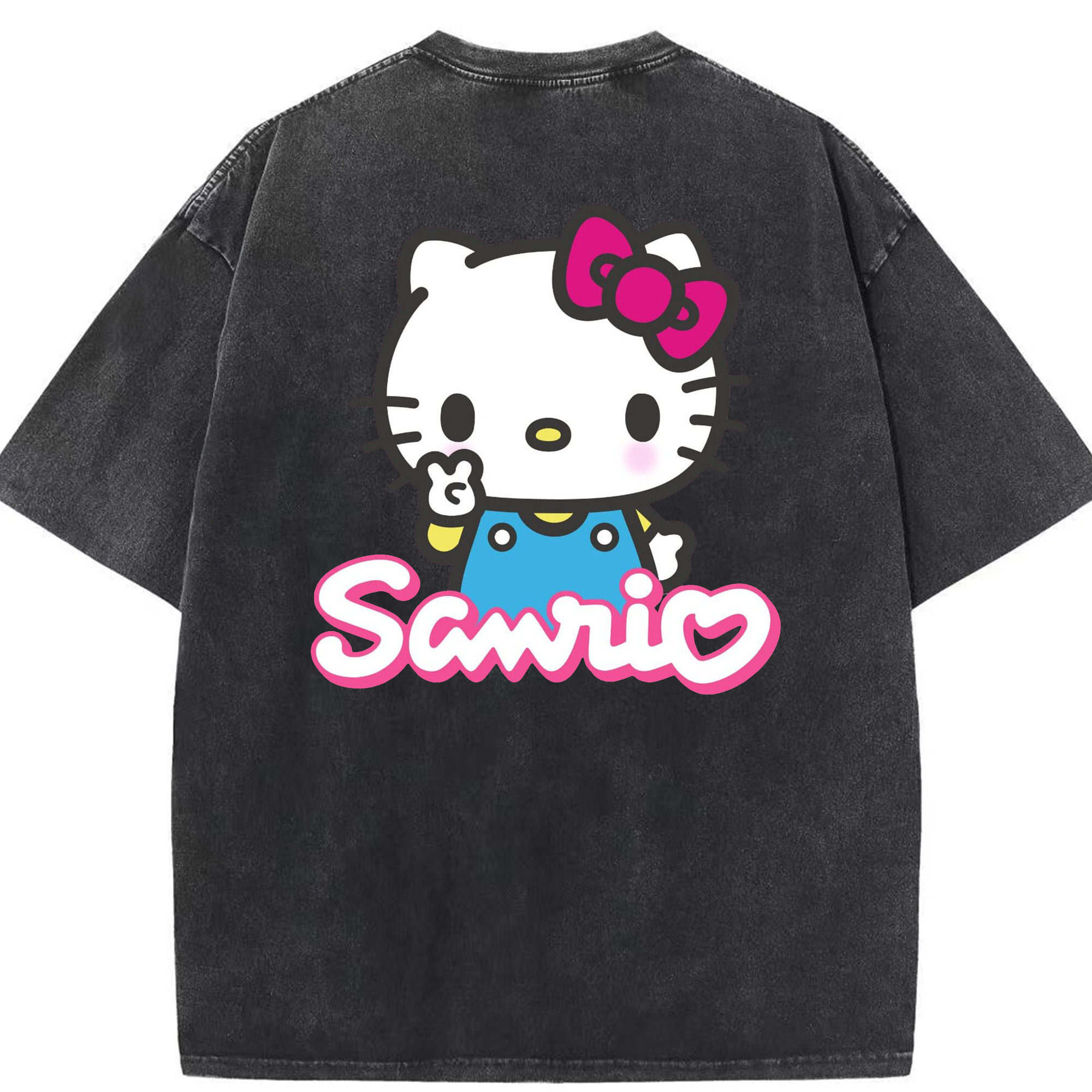 サンリオハローキティ - 綿100％ ヴィンテージ風 半袖Tシャツ ・ 背面プリント ・ 柔らか肌触り ・ 通気性 快適 ・ スポーツ カジュアル 外出用