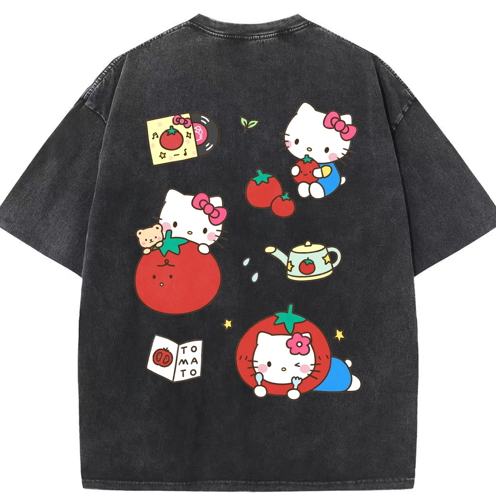 とびきりキュートなハローキティ - 綿100％ ヴィンテージ風 半袖Tシャツ ・ 背面プリント ・ 柔らか肌触り ・ 通気性 快適 ・ スポーツ カジュアル 外出用