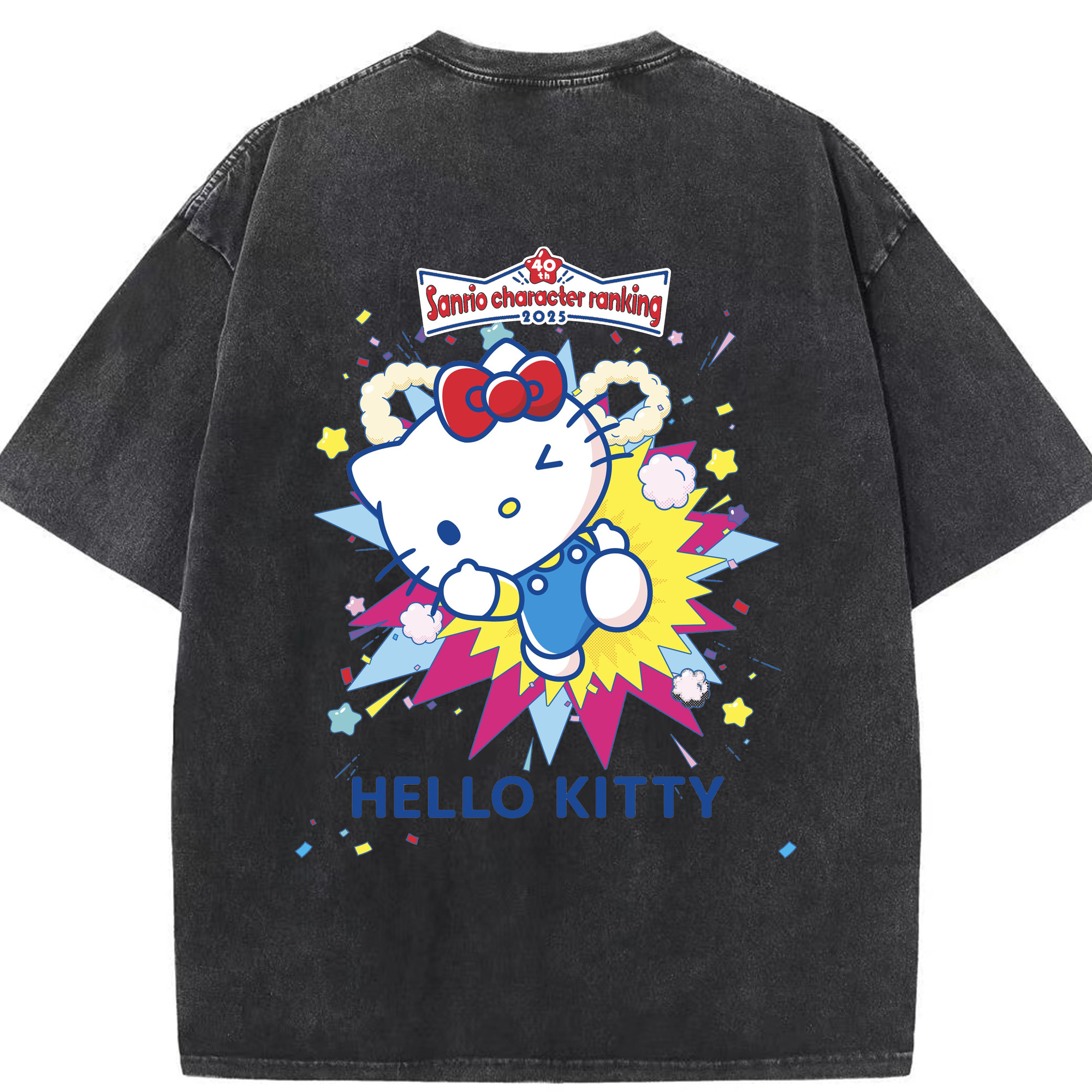 サンリオハローキティ - 綿100％ ヴィンテージ風 半袖Tシャツ ・ 背面プリント ・ 柔らか肌触り ・ 通気性 快適 ・ スポーツ カジュアル 外出用