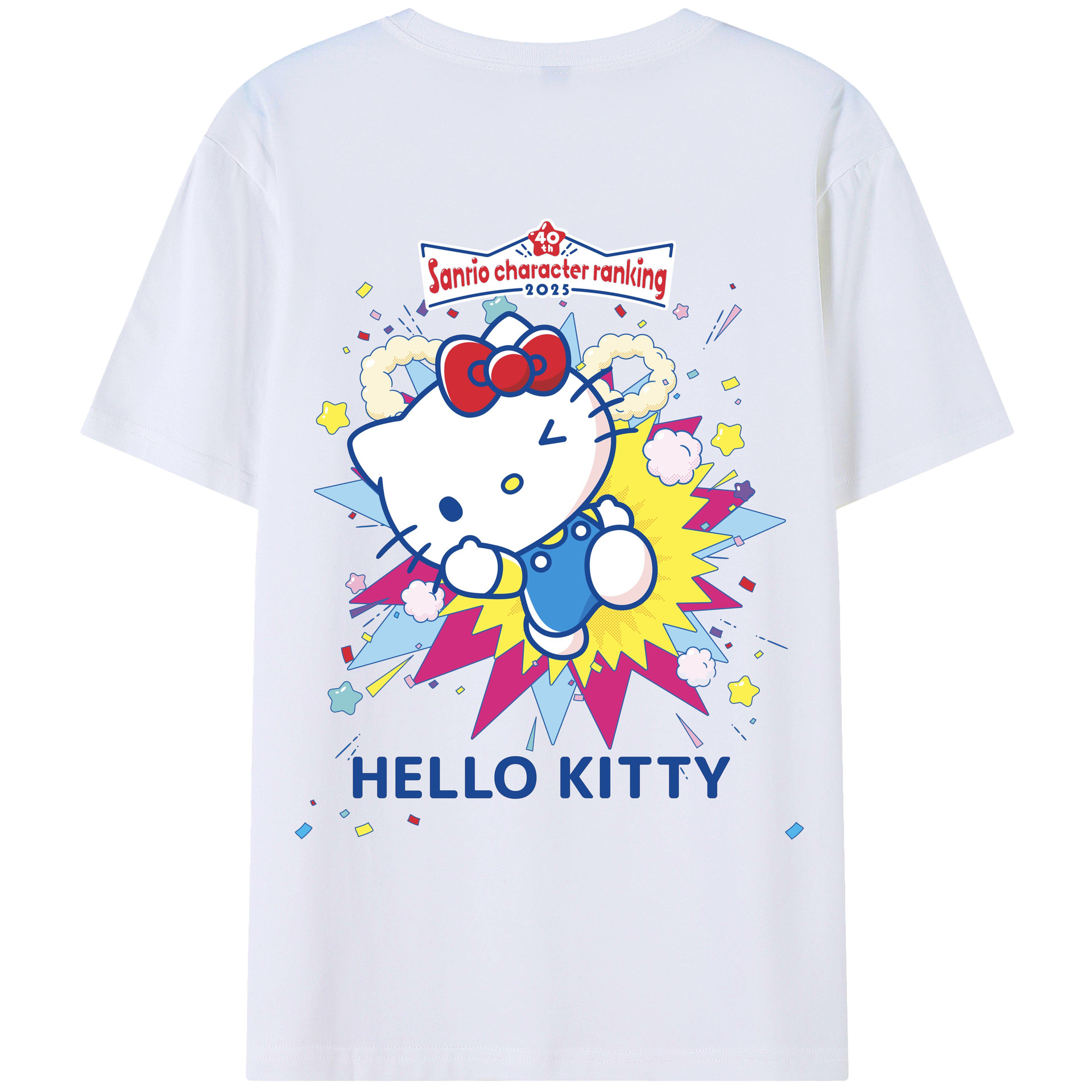 サンリオハローキティ - レディース半袖Tシャツ ・ 綿100％ ・ バックプリント ・ 強化クルーネック ・ 二重折り袖口 ・ 快適 通気性 ・ フィットネス カジュアル 旅行用