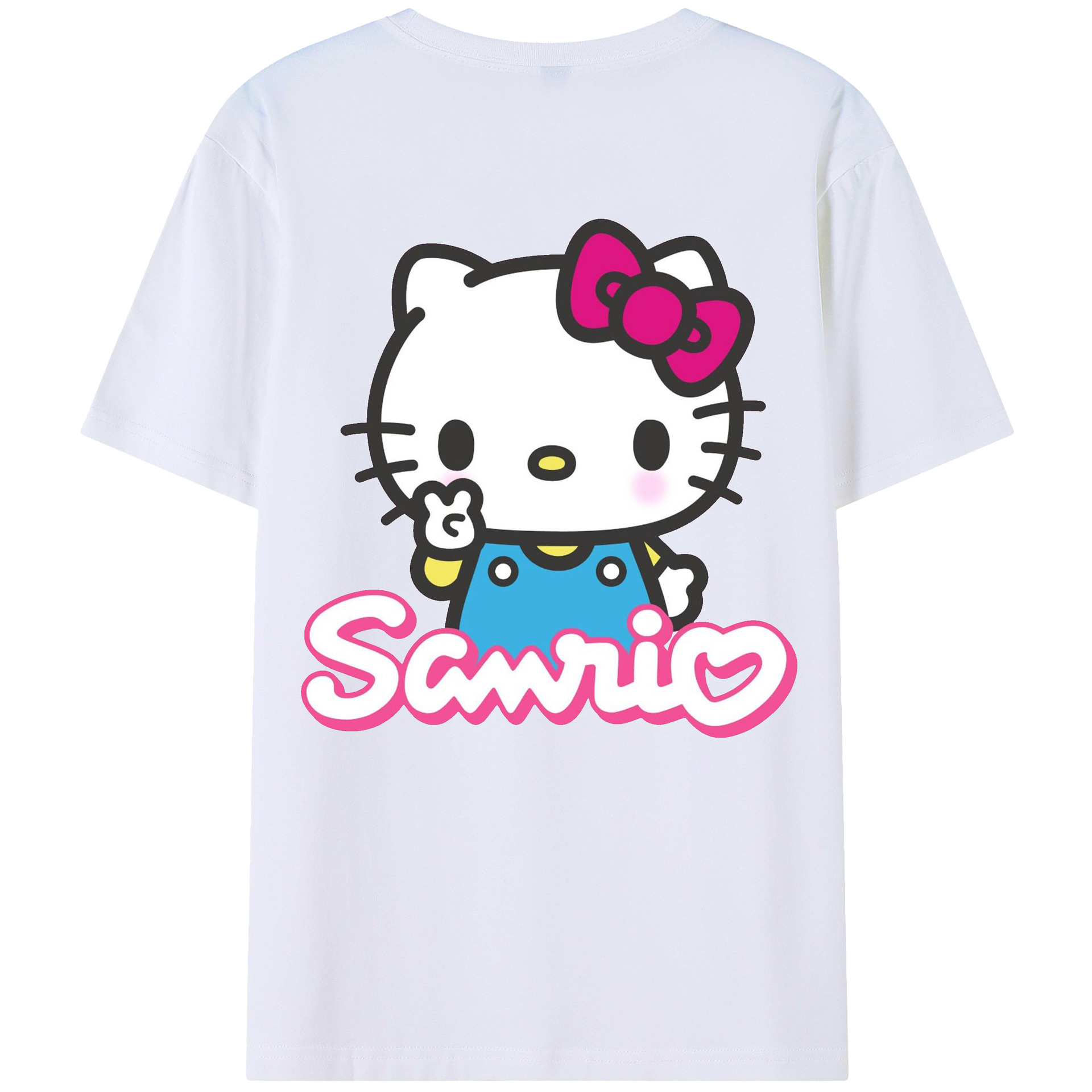 サンリオハローキティ - レディース半袖Tシャツ ・ 綿100％ ・ バックプリント ・ 強化クルーネック ・ 二重折り袖口 ・ 快適 通気性 ・ フィットネス カジュアル 旅行用