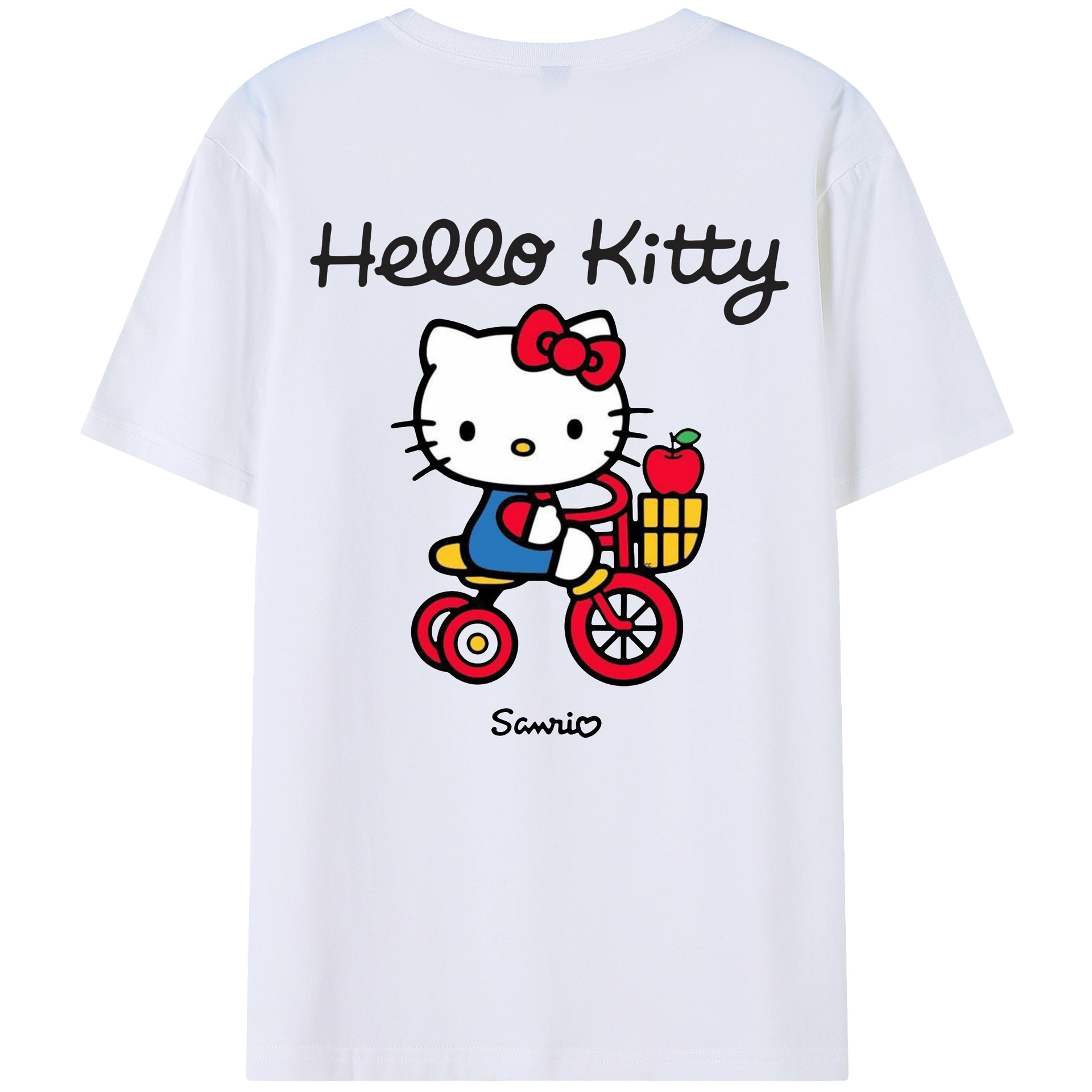 サンリオハローキティ - レディース半袖Tシャツ ・ 綿100％ ・ バックプリント ・ 強化クルーネック ・ 二重折り袖口 ・ 快適 通気性 ・ フィットネス カジュアル 旅行用