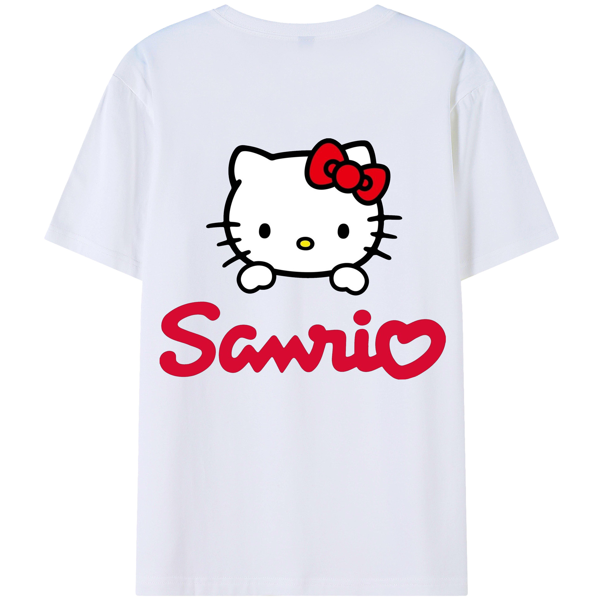 サンリオハローキティ - レディース半袖Tシャツ ・ 綿100％ ・ バックプリント ・ 強化クルーネック ・ 二重折り袖口 ・ 快適 通気性 ・ フィットネス カジュアル 旅行用