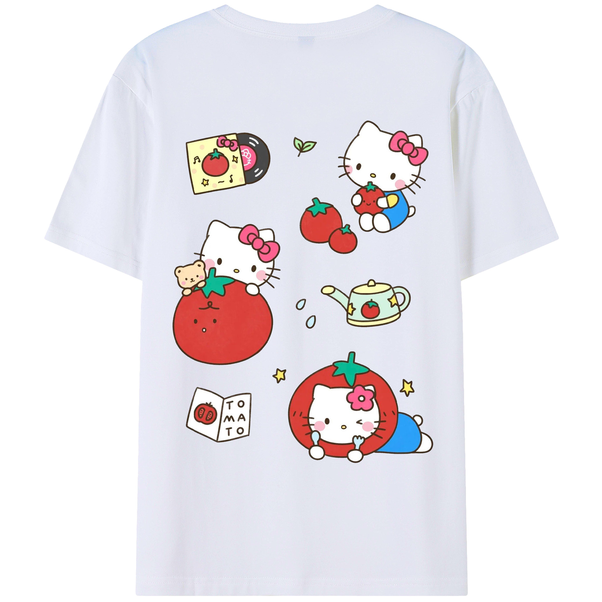 とびきりキュートなハローキティ - レディース半袖Tシャツ ・ 綿100％ ・ バックプリント ・ 強化クルーネック ・ 二重折り袖口 ・ 快適 通気性 ・ フィットネス カジュアル 旅行用