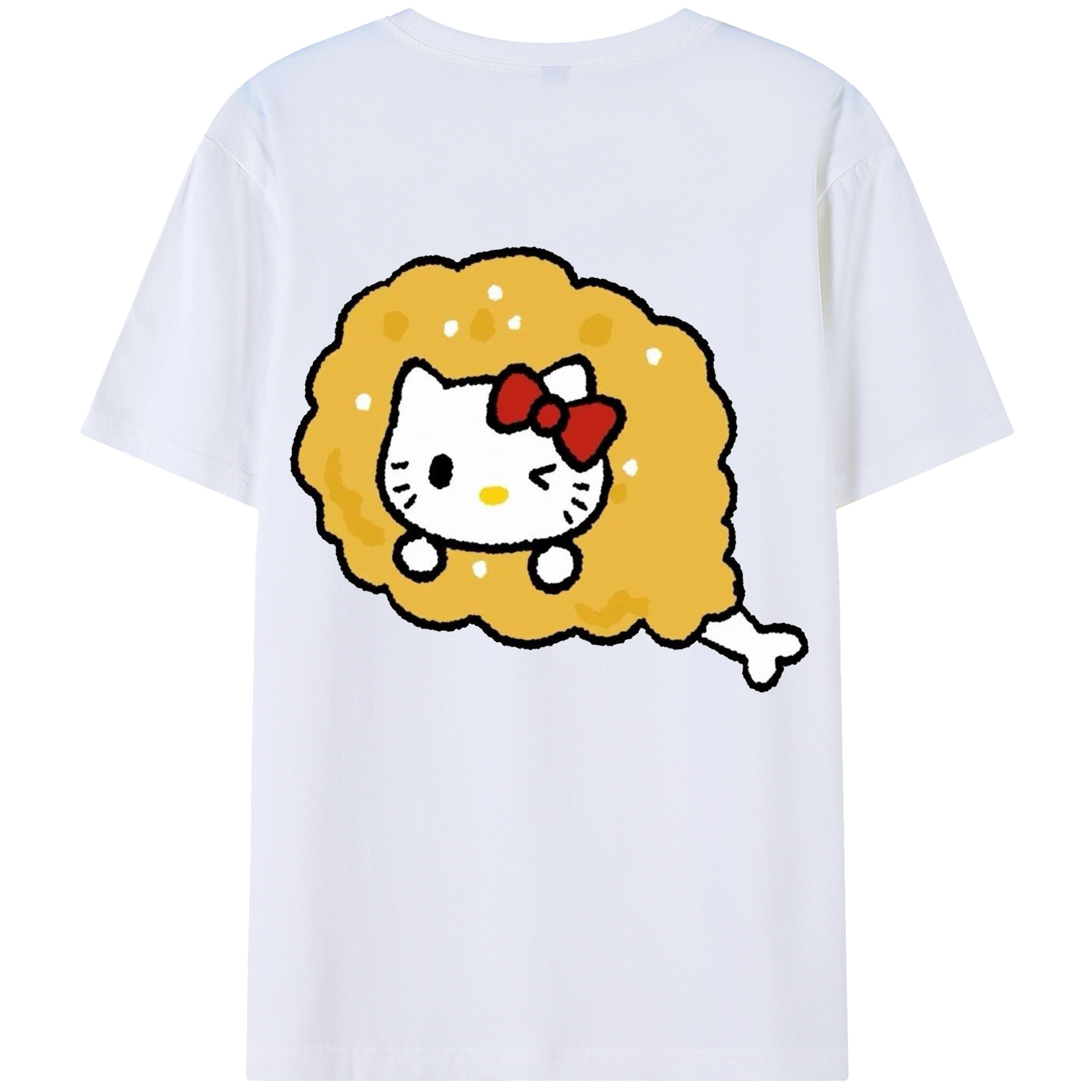 チキンになったハローキティ - レディース半袖Tシャツ ・ 綿100％ ・ バックプリント ・ 強化クルーネック ・ 二重折り袖口 ・ 快適 通気性 ・ フィットネス カジュアル 旅行用