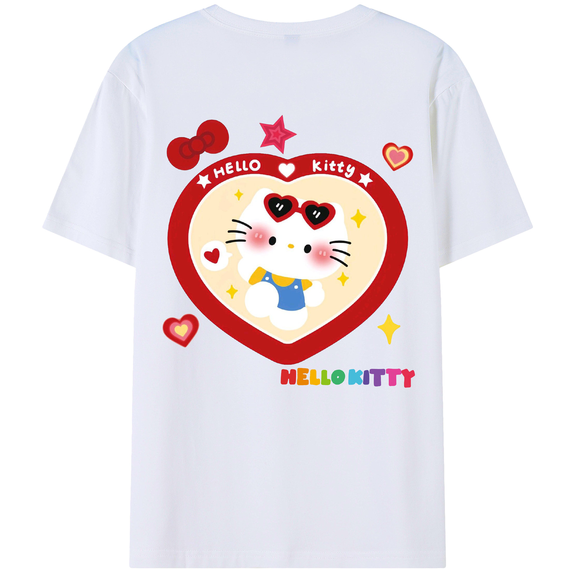 とびきりキュートなハローキティ - レディース半袖Tシャツ ・ 綿100％ ・ バックプリント ・ 強化クルーネック ・ 二重折り袖口 ・ 快適 通気性 ・ フィットネス カジュアル 旅行用