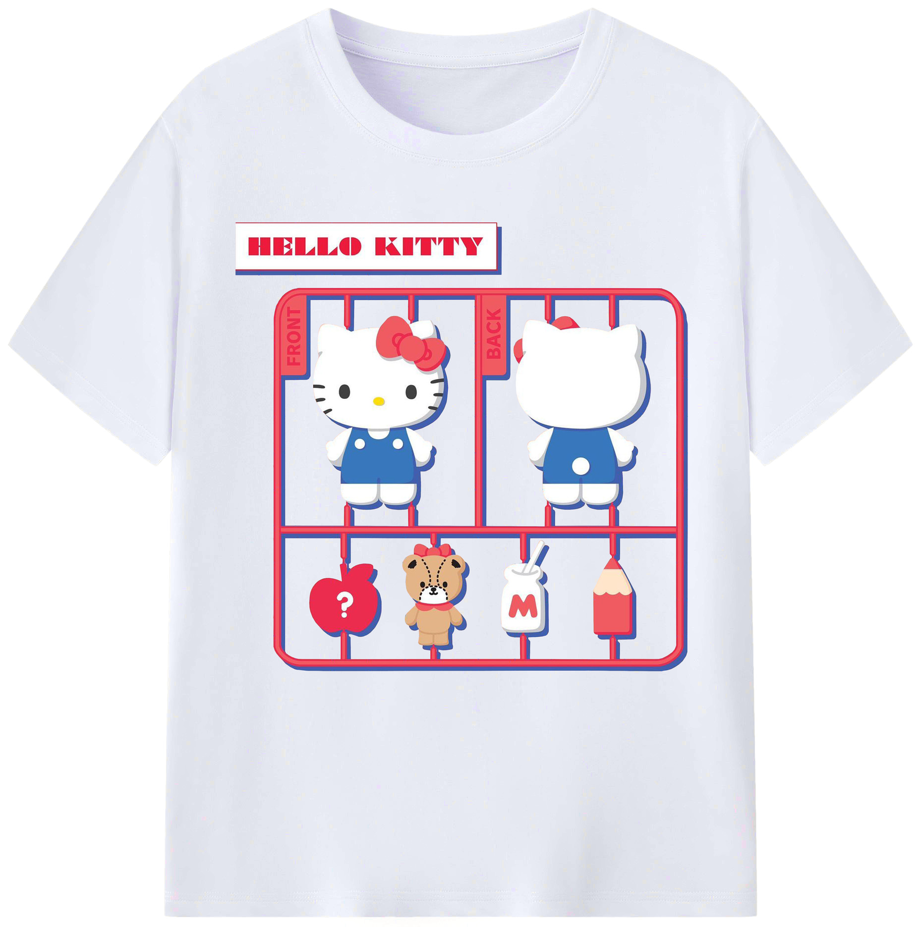 遊び心満載のハローキティ - レディースカジュアルプリントTシャツ ・ 綿100％ ・ クルーネック ・ フロントプリント ・ 柔らかく快適 ・ フィットネス カジュアル 旅行用